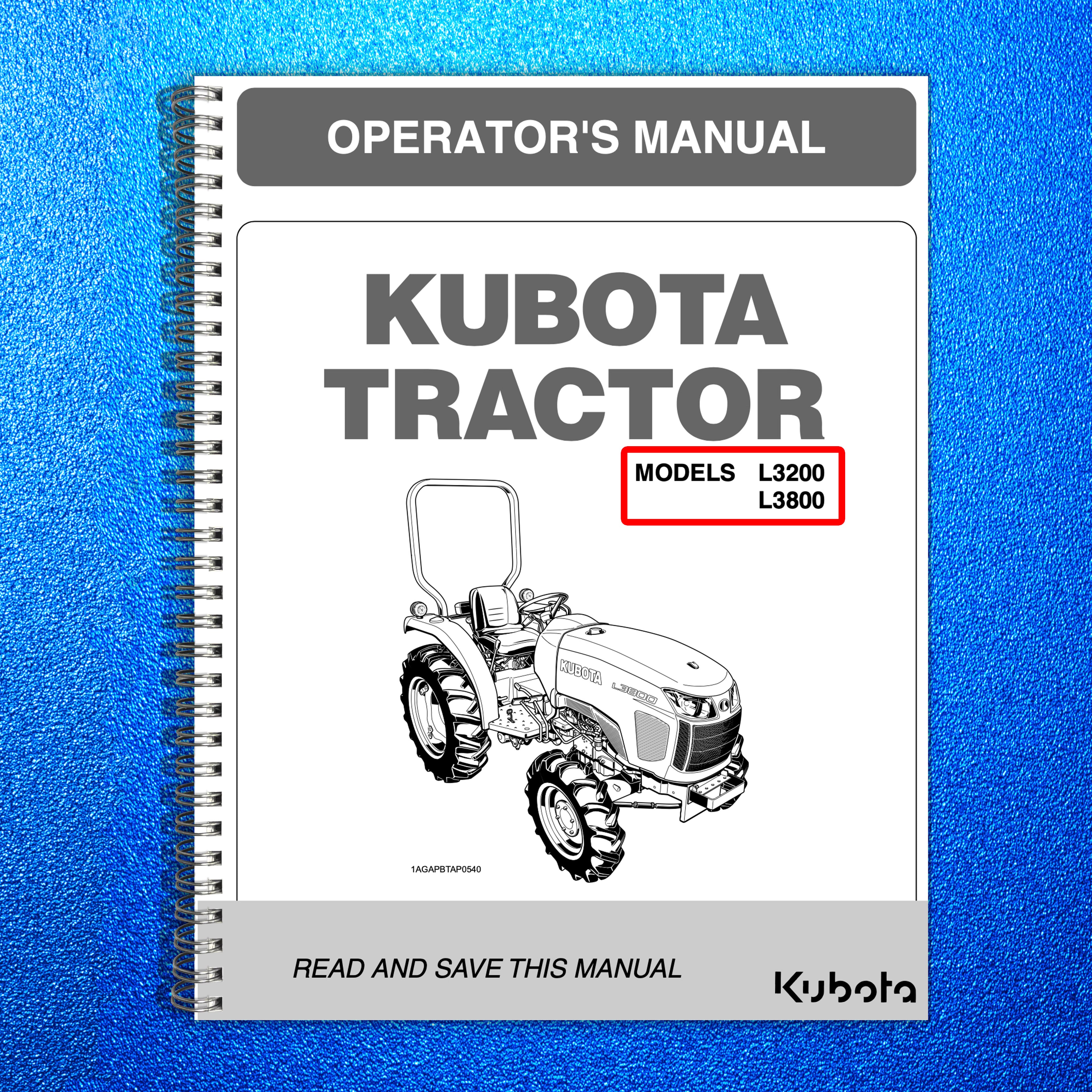KUBOTA L3200 L3800 TRACTOR OPERATORS MANUAL - STEEL WIRE BOUND - TOUGH COVERS