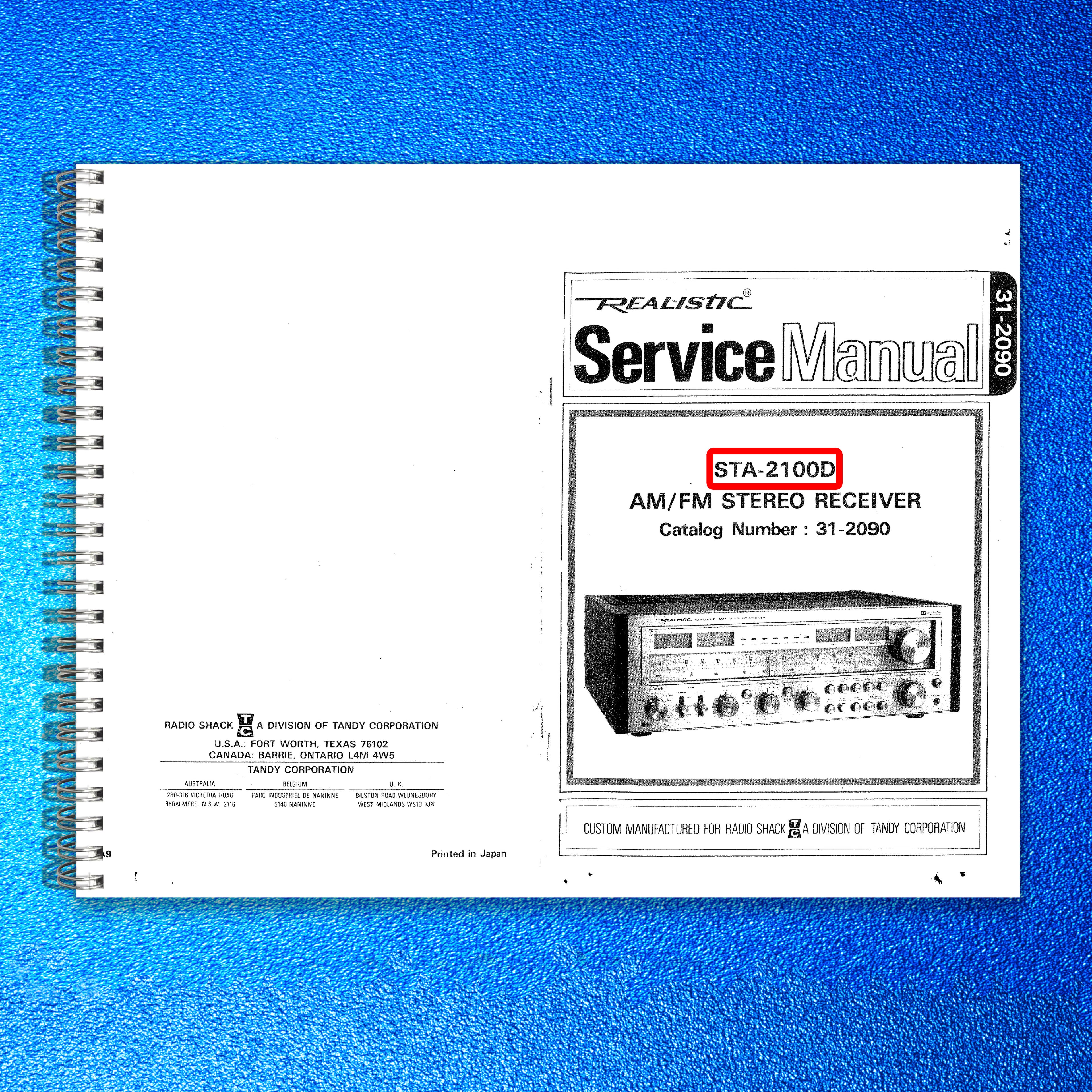 REALISTIC STA-2100D AM FM Stereo Receiver Service Manual - WIRE BOUND - COVERS