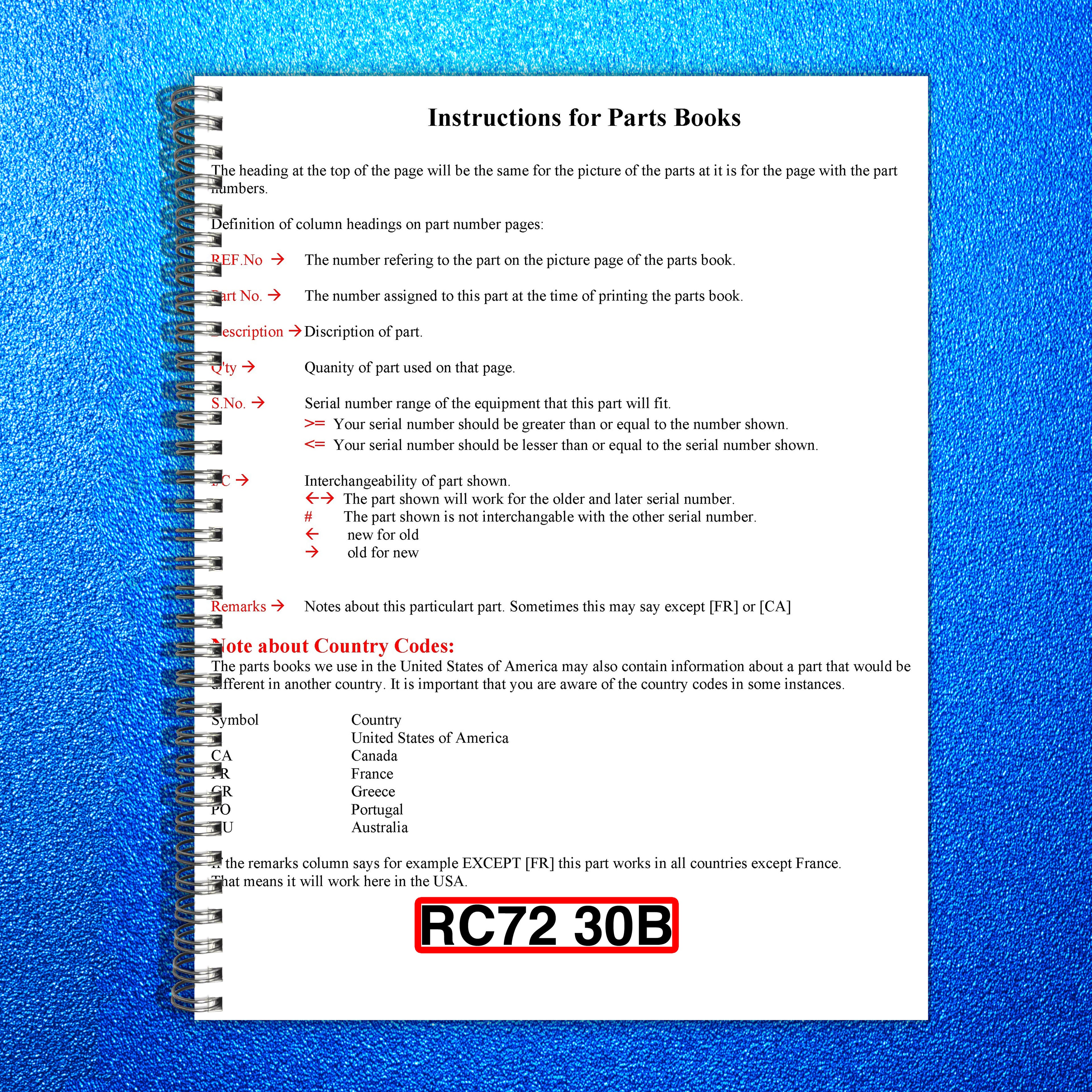 KUBOTA RC72-30B Parts Manual - STEEL WIRE BOUND - PROTECTIVE COVERS