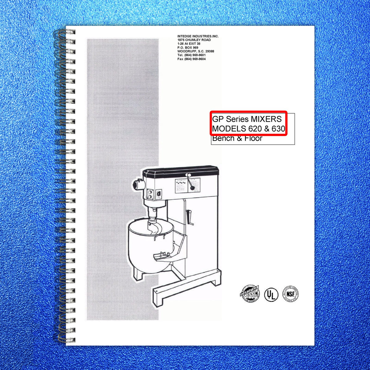 MIDDLEBY MARSHALL GP Series 620 630 Mixer Owners Manual - WIRE BOUND - COVERS