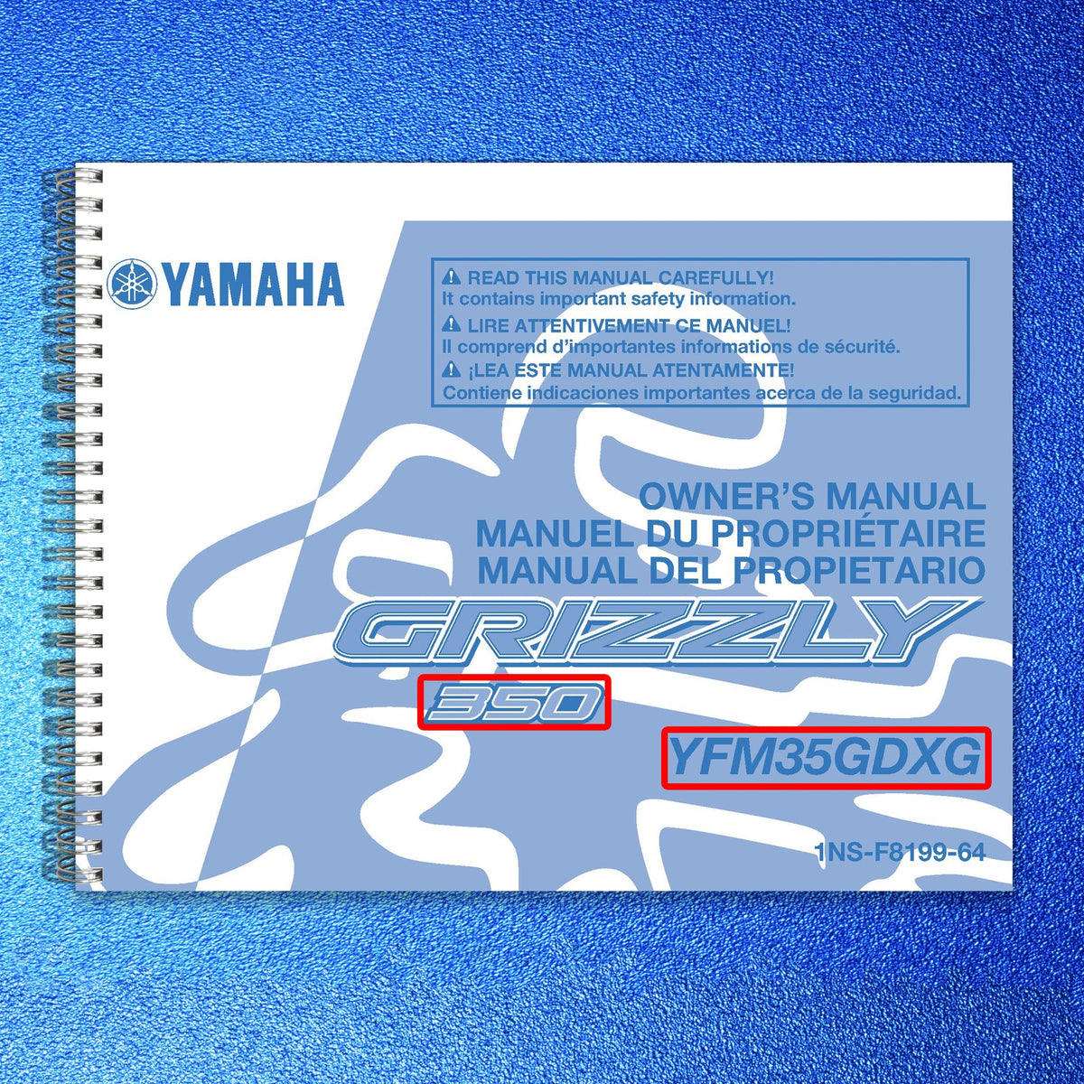 YAMAHA YFM35GDXG Grizzly 350 ATV Owners Manual 2016 - WIRE BOUND - TOUGH COVERS