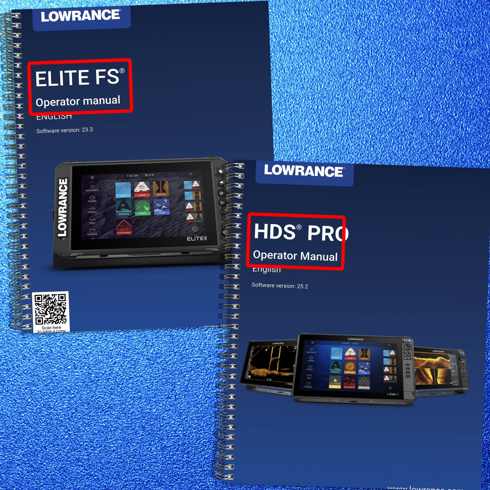 LOWRANCE ELITE FS HDS PRO Operators Manual BUNDLE - WIRE BOUND - TOUGH COVERS