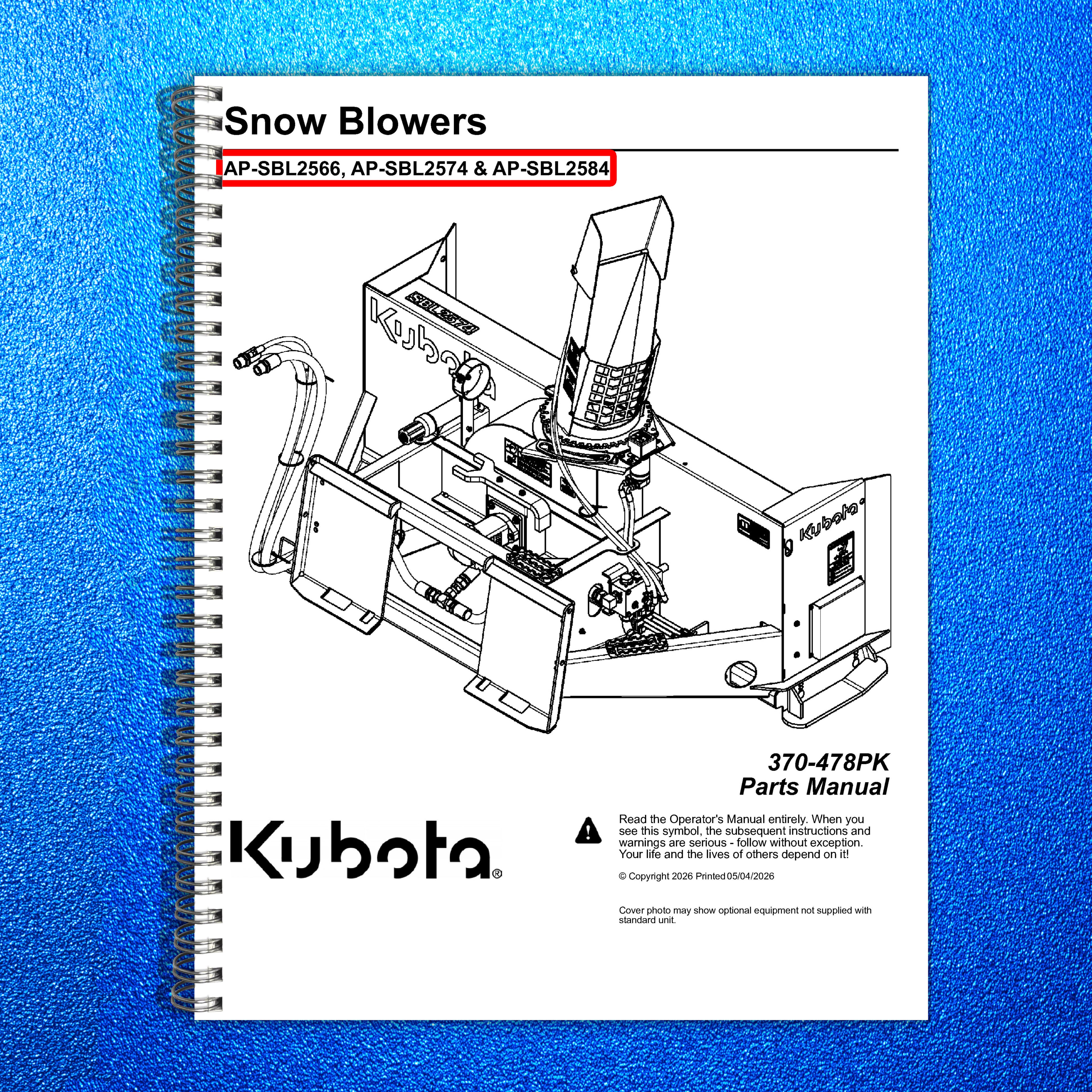 LAND PRIDE SBL25 Series Snow Blowers Parts Manual 2026 - WIRE BOUND - COVERS