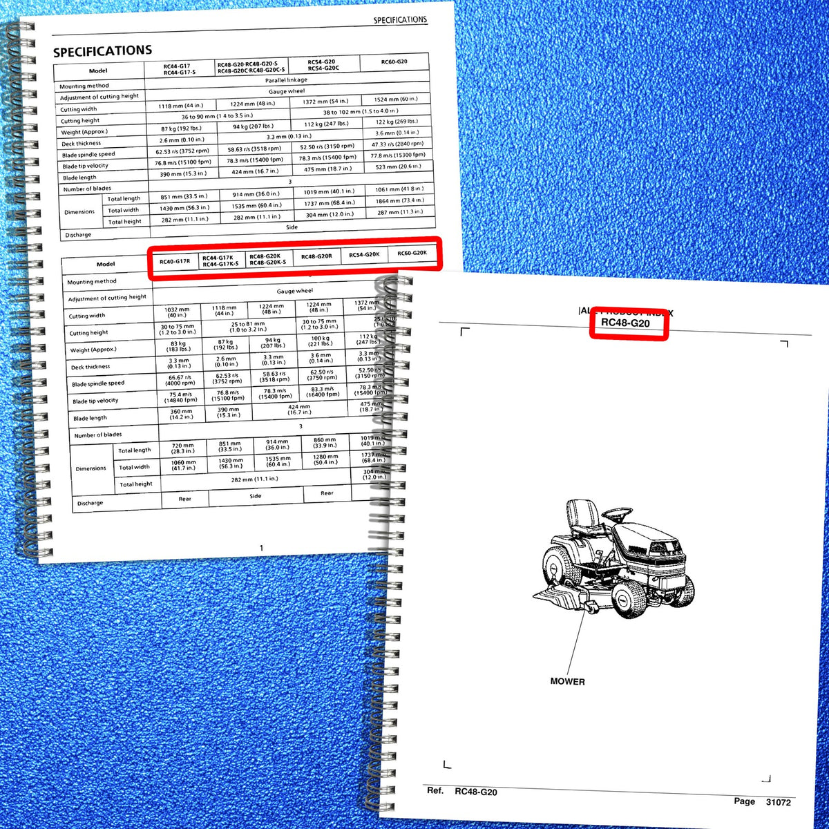 KUBOTA RC40-G17 RC44-G17 RC48-G20 RC54-G20 RC60-G20 Service/Parts Manual BUNDLE