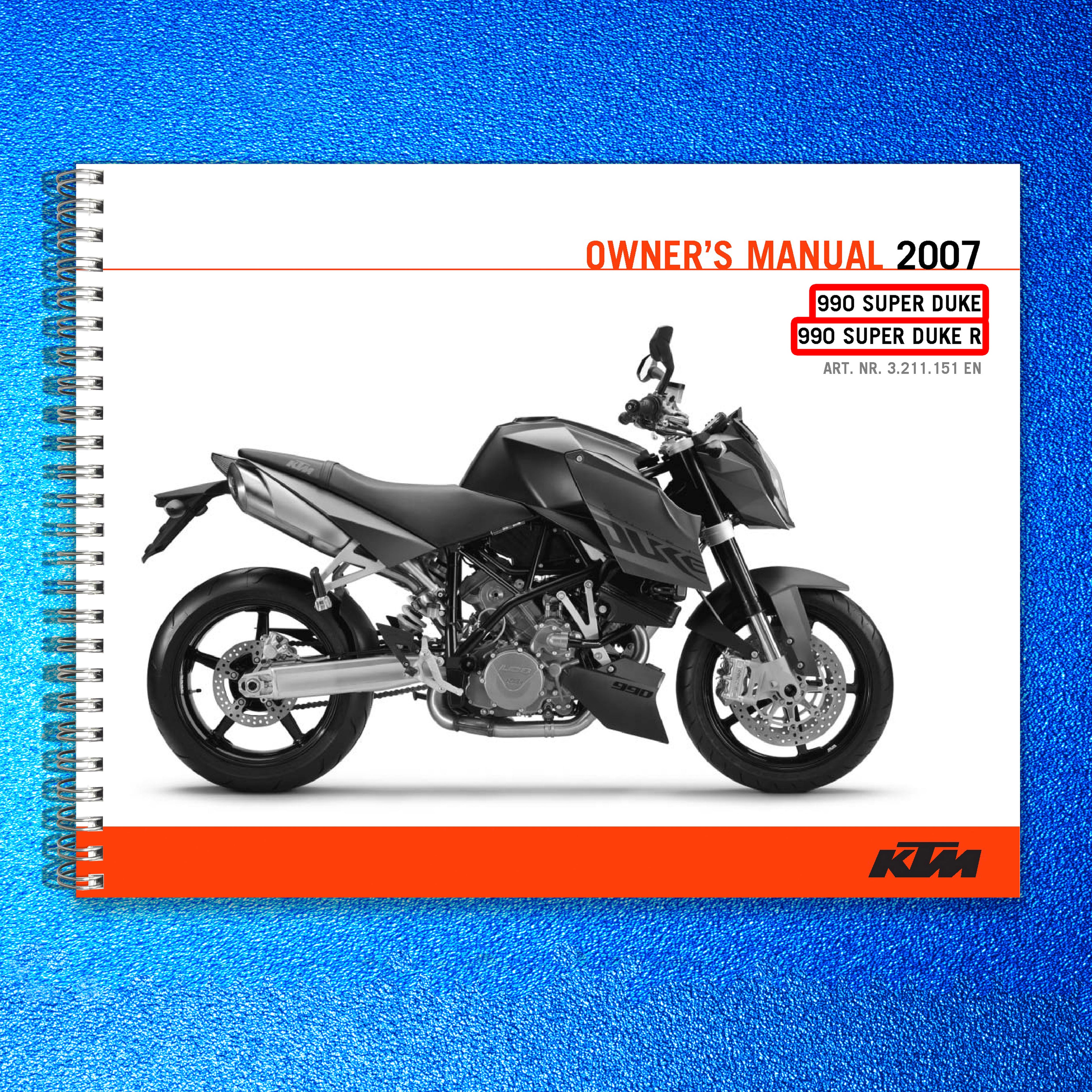 KTM 990 Super Duke 990 Super Duke R Owners Manual 2007 - WIRE BOUND - COVERS