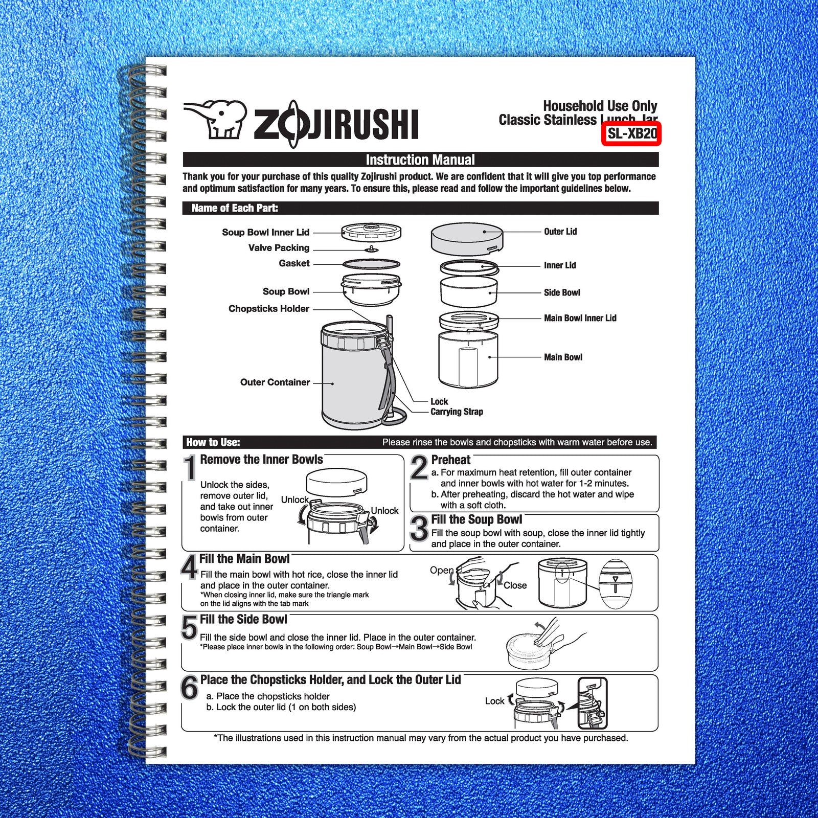 ZOJIRUSHI SL-XB20 Classic Stainless Lunch Jar Instruction Manual - WIRE BOUND