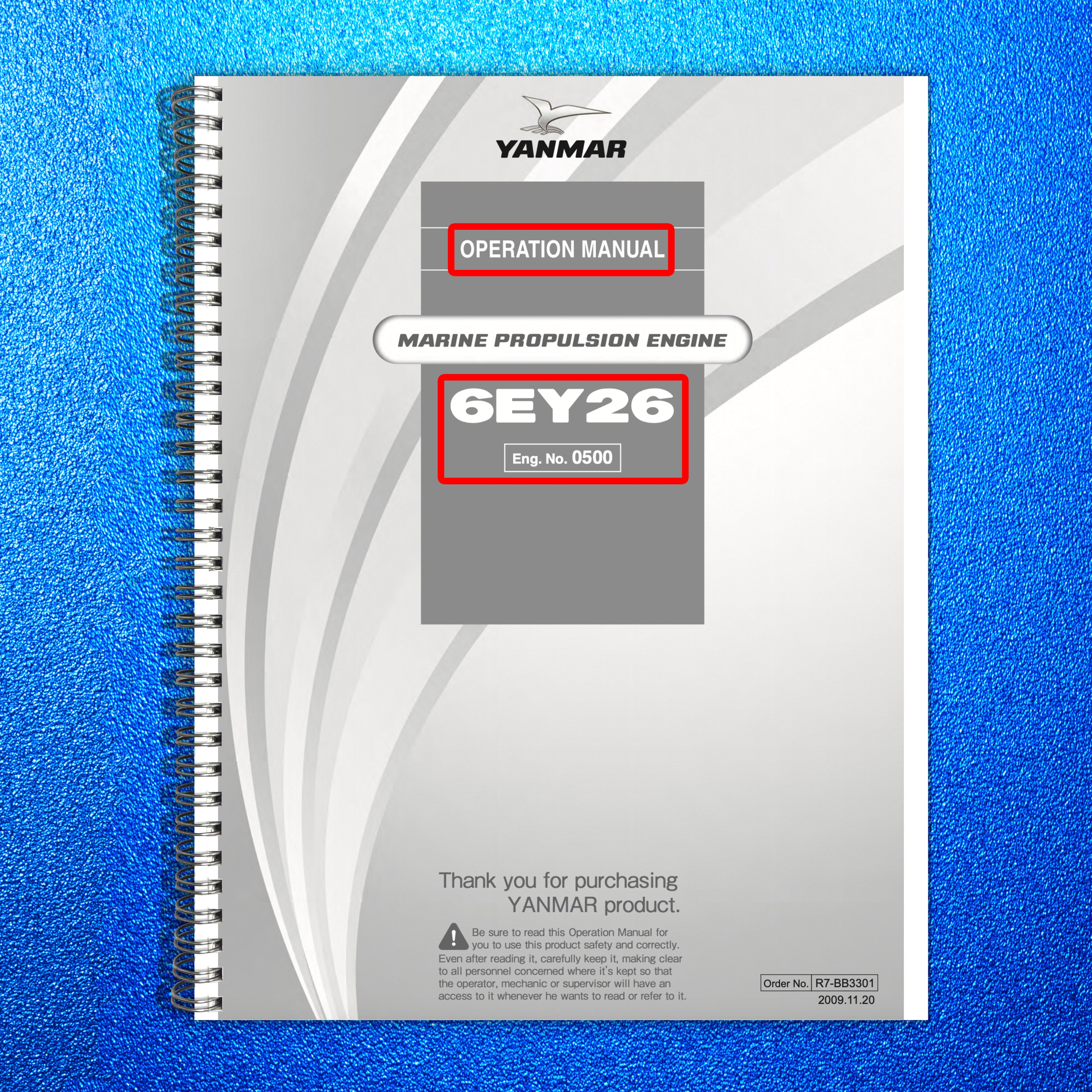 YANMAR 6EY26 Marine Propulsion Engine Operation Manual - WIRE BOUND - COVERS