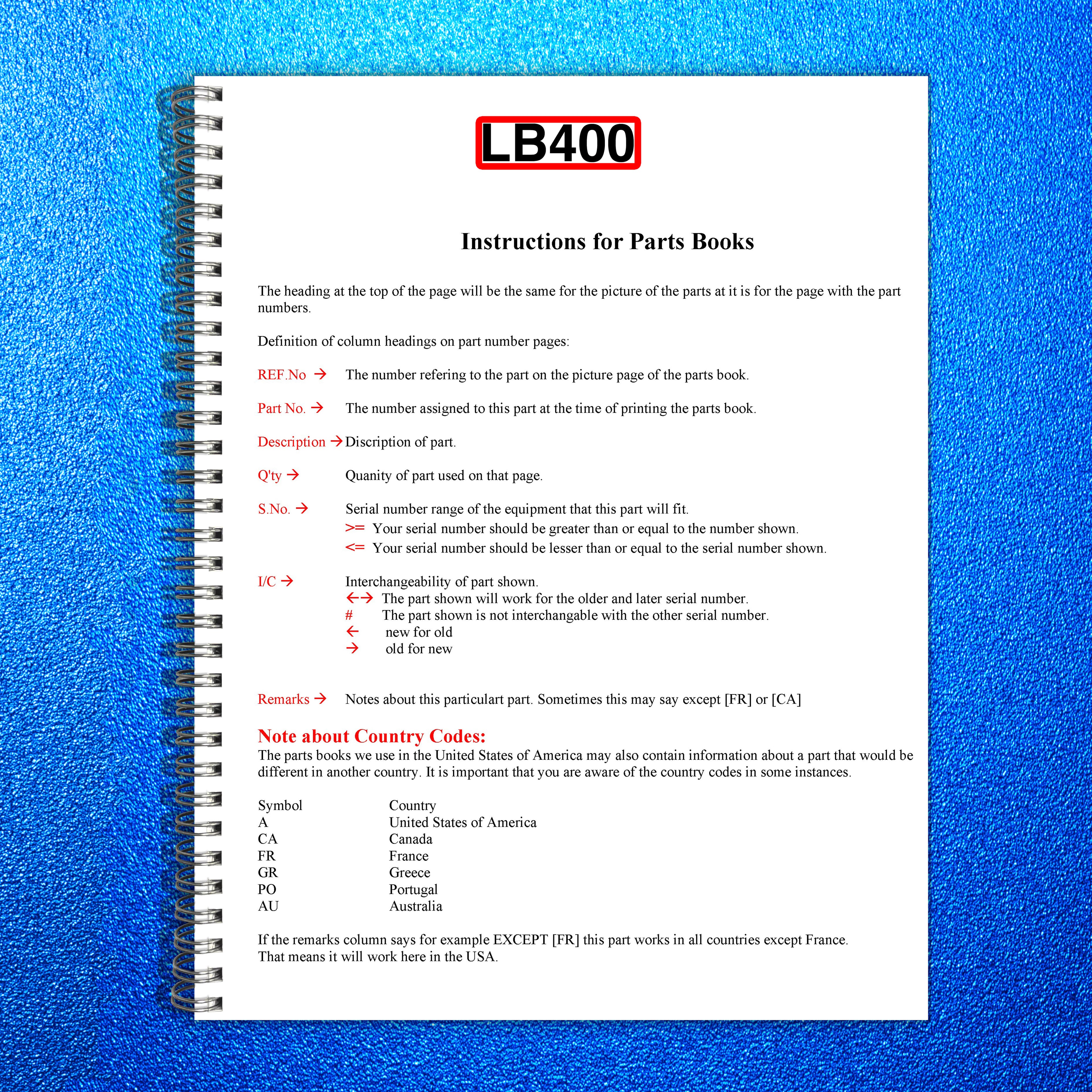 KUBOTA LB400 Loader Illustrated Parts List Manual - WIRE BOUND - TOUGH COVERS
