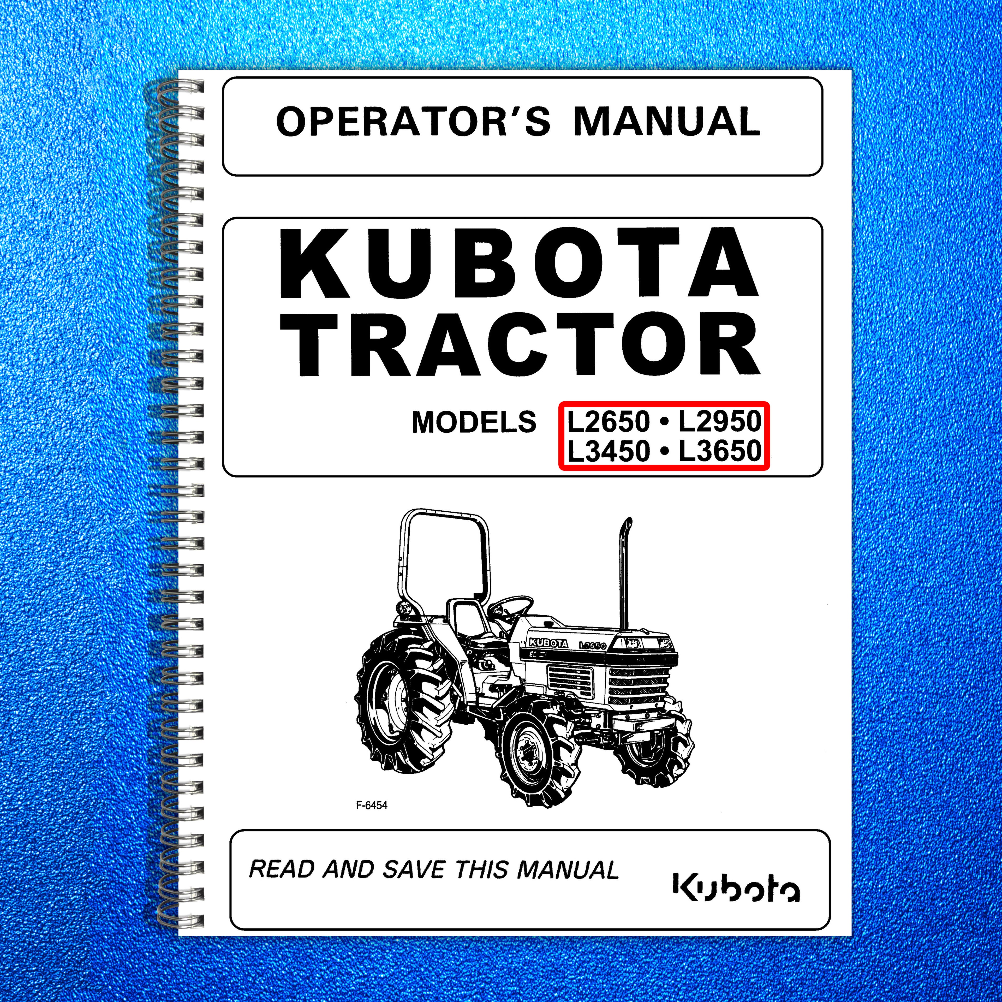 KUBOTA L2650 L2950 L3450 L3650 OPERATORS MANUAL - WIRE BOUND - PROTECTIVE COVERS