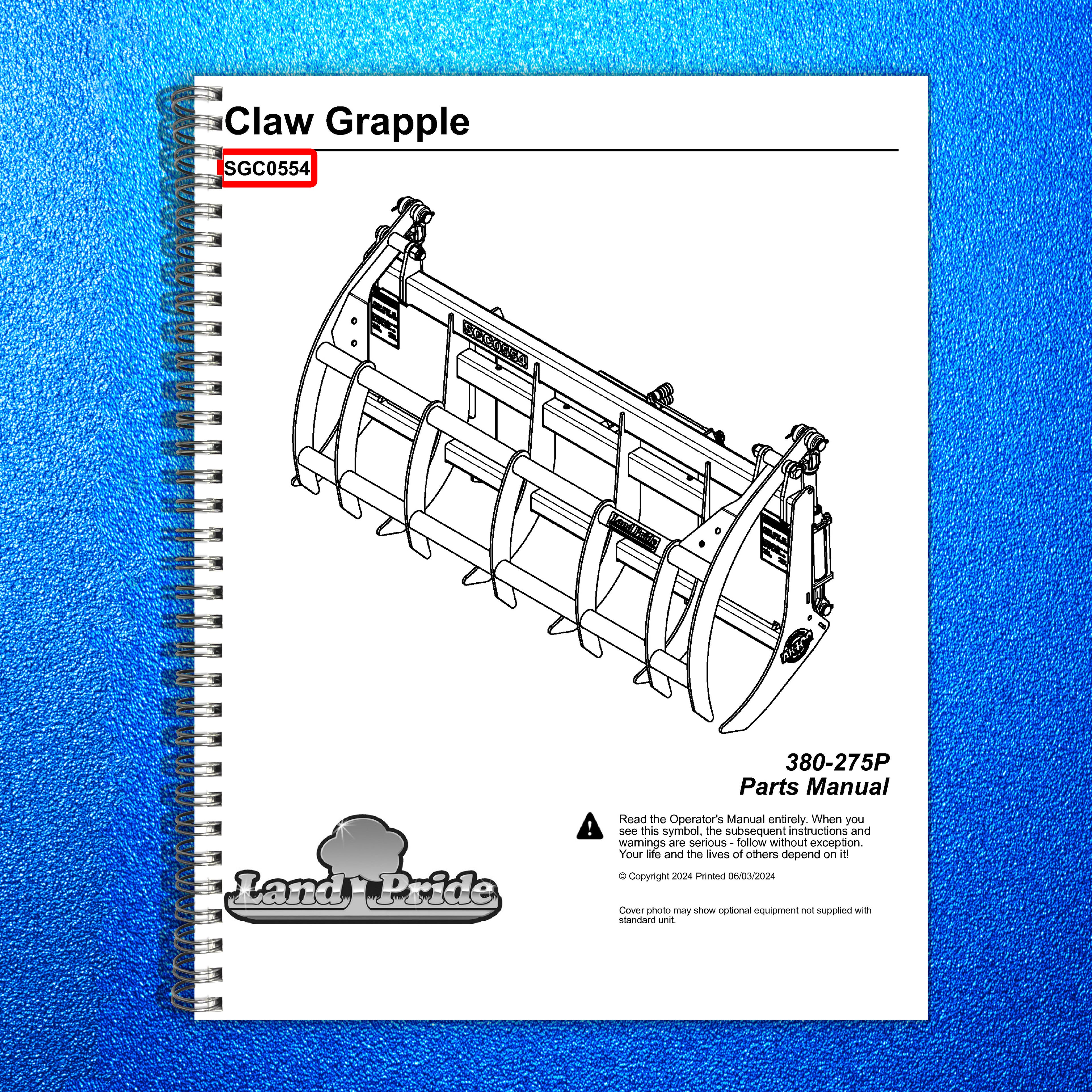 LAND PRIDE SGC0554 Claw Grapples Parts Manual 2024 - WIRE BOUND - TOUGH COVERS