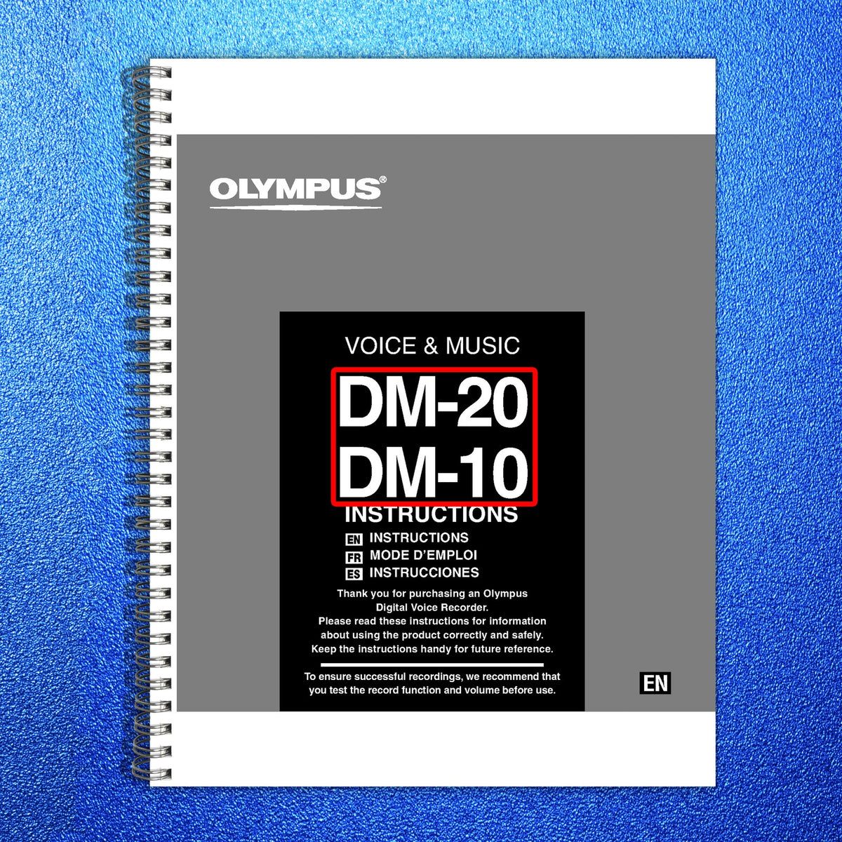 OLYMPUS DM-20 DM-10 Digital Voice Recorder Instructions Manual - WIRE BOUND