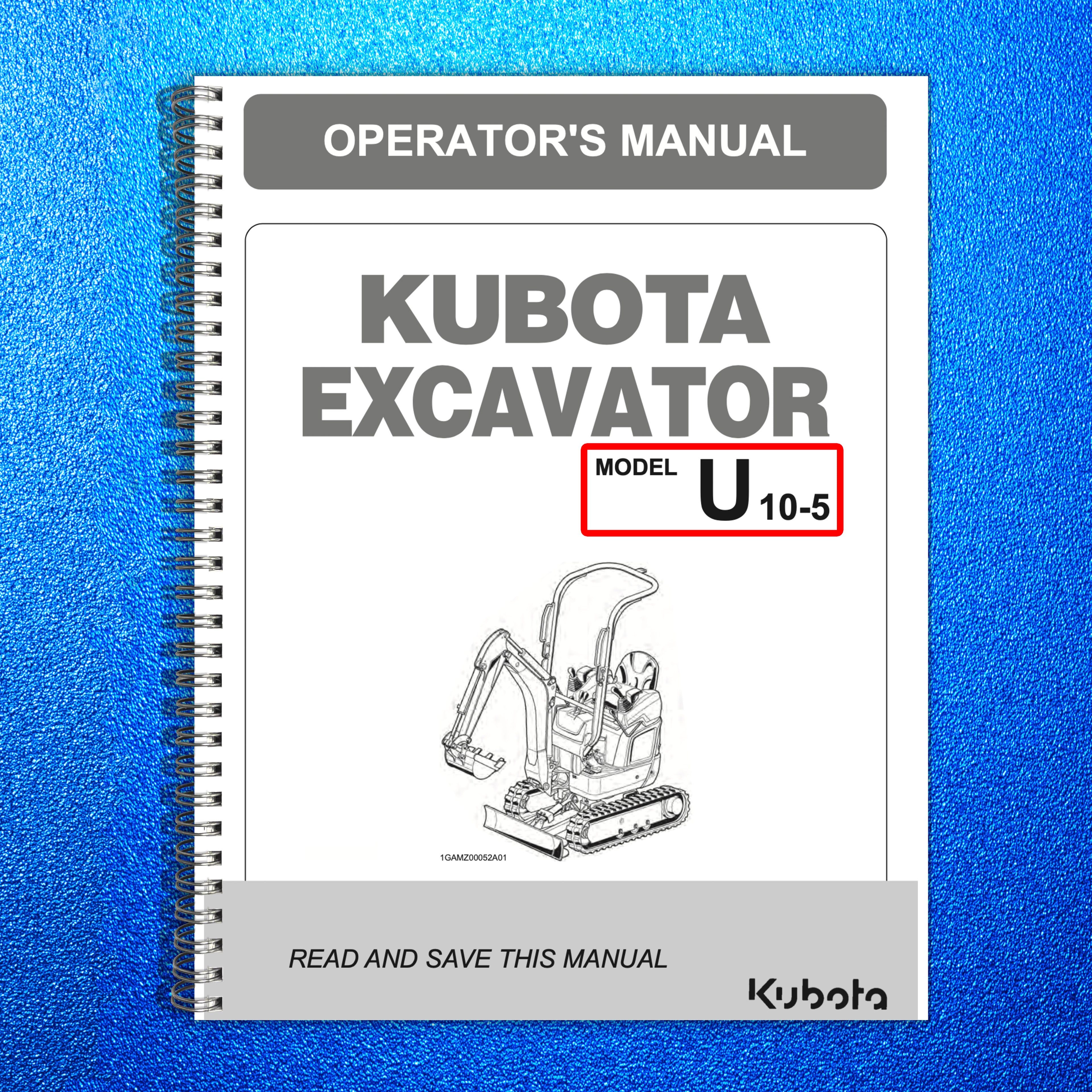 KUBOTA U 10-5 EXCAVATOR OPERATORS MANUAL - STEEL WIRE BOUND - PROTECTIVE COVERS