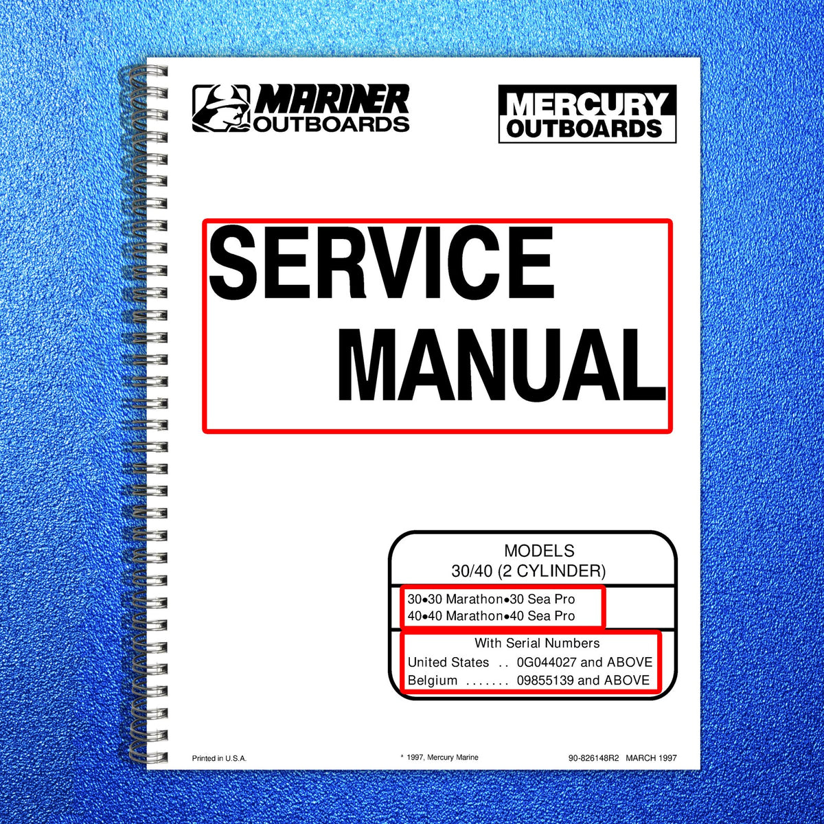 MERCURY MARINER 30 40 Marathon Sea Pro Outboard Service Manual 1997 - WIRE BOUND