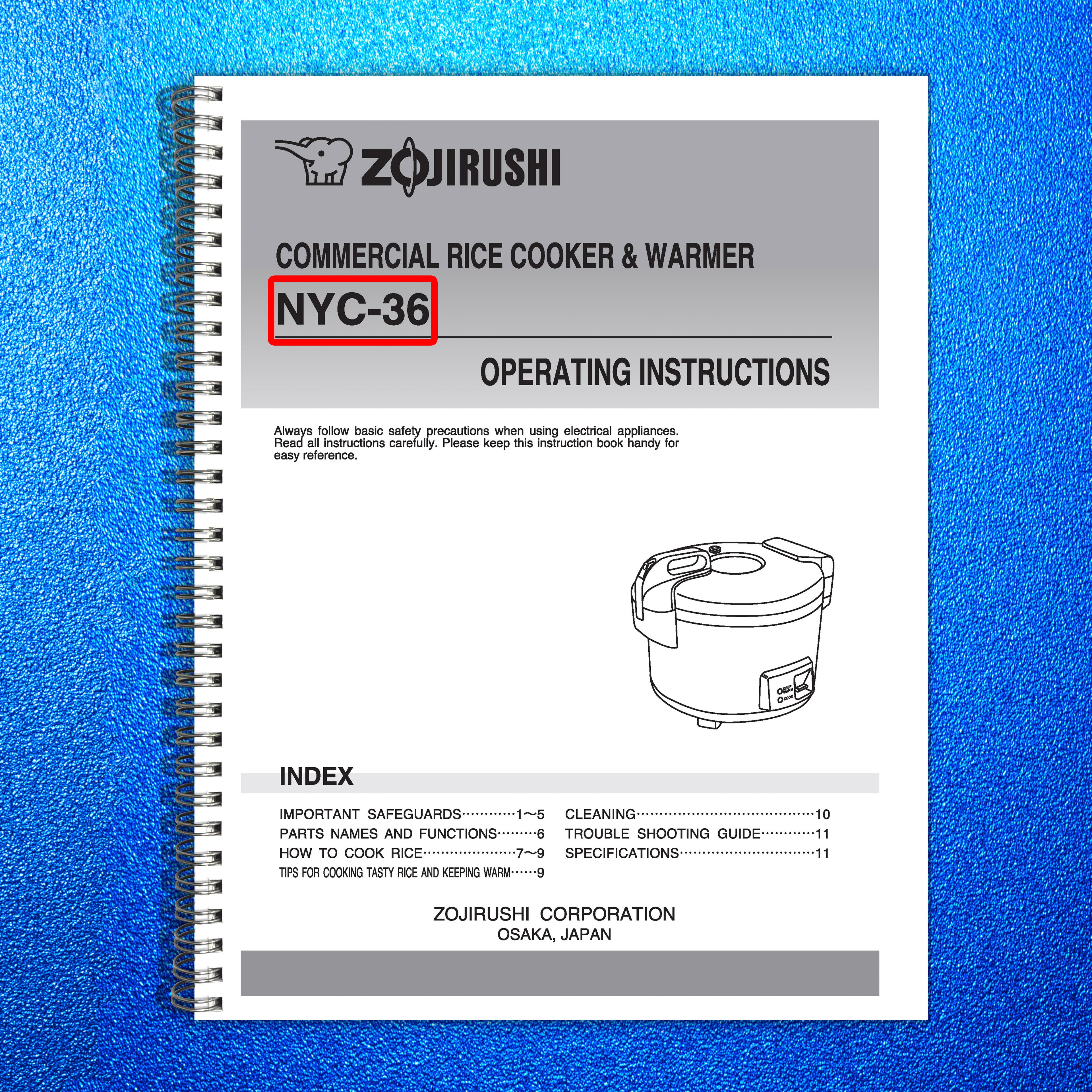 ZOJIRUSHI NYC-36 Commercial Rice Cooker  Operating Instructions Manual - BOUND