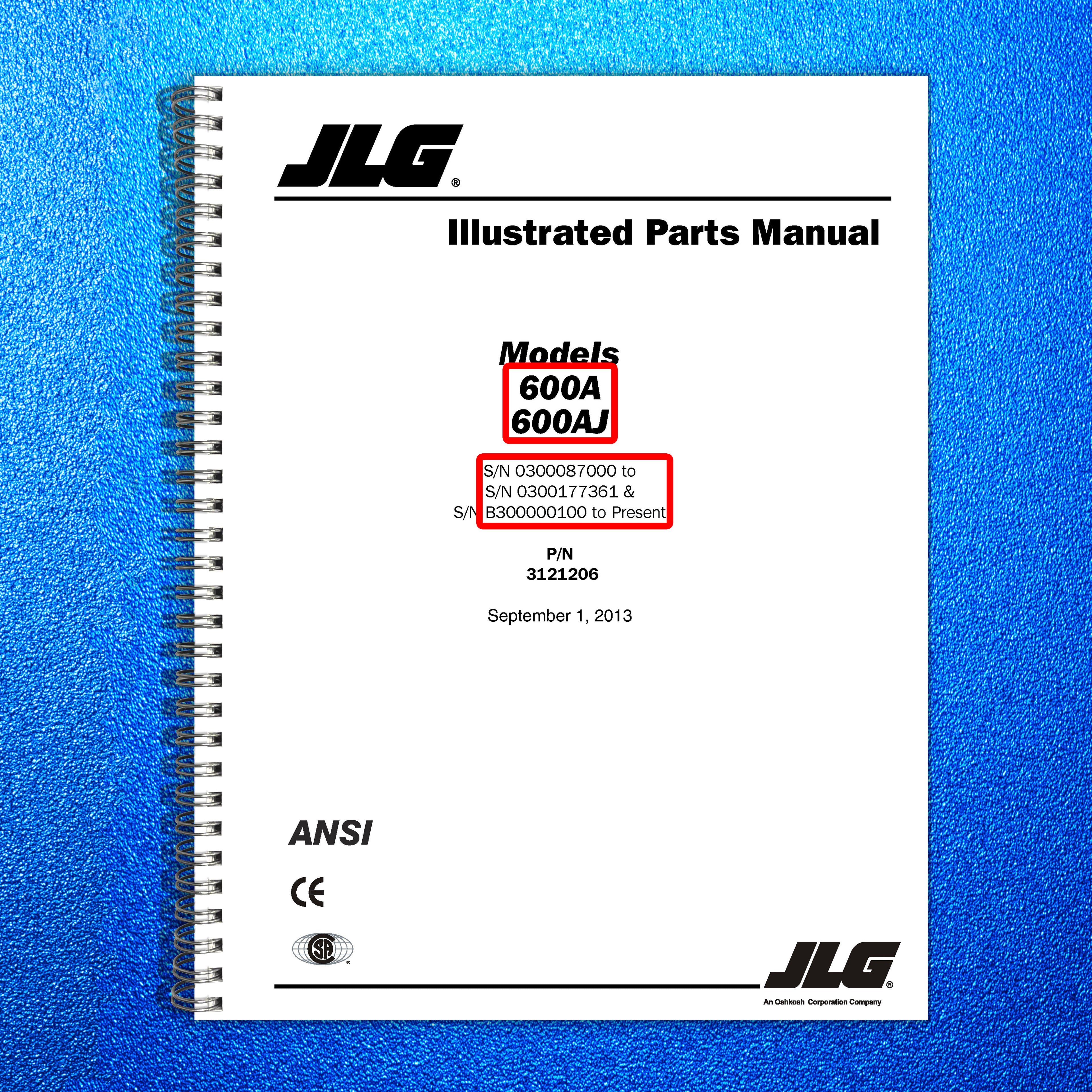 JLG 600A 600AJ Boom Lift Illustrated Parts Manual 2013 - WIRE BOUND - COVERS