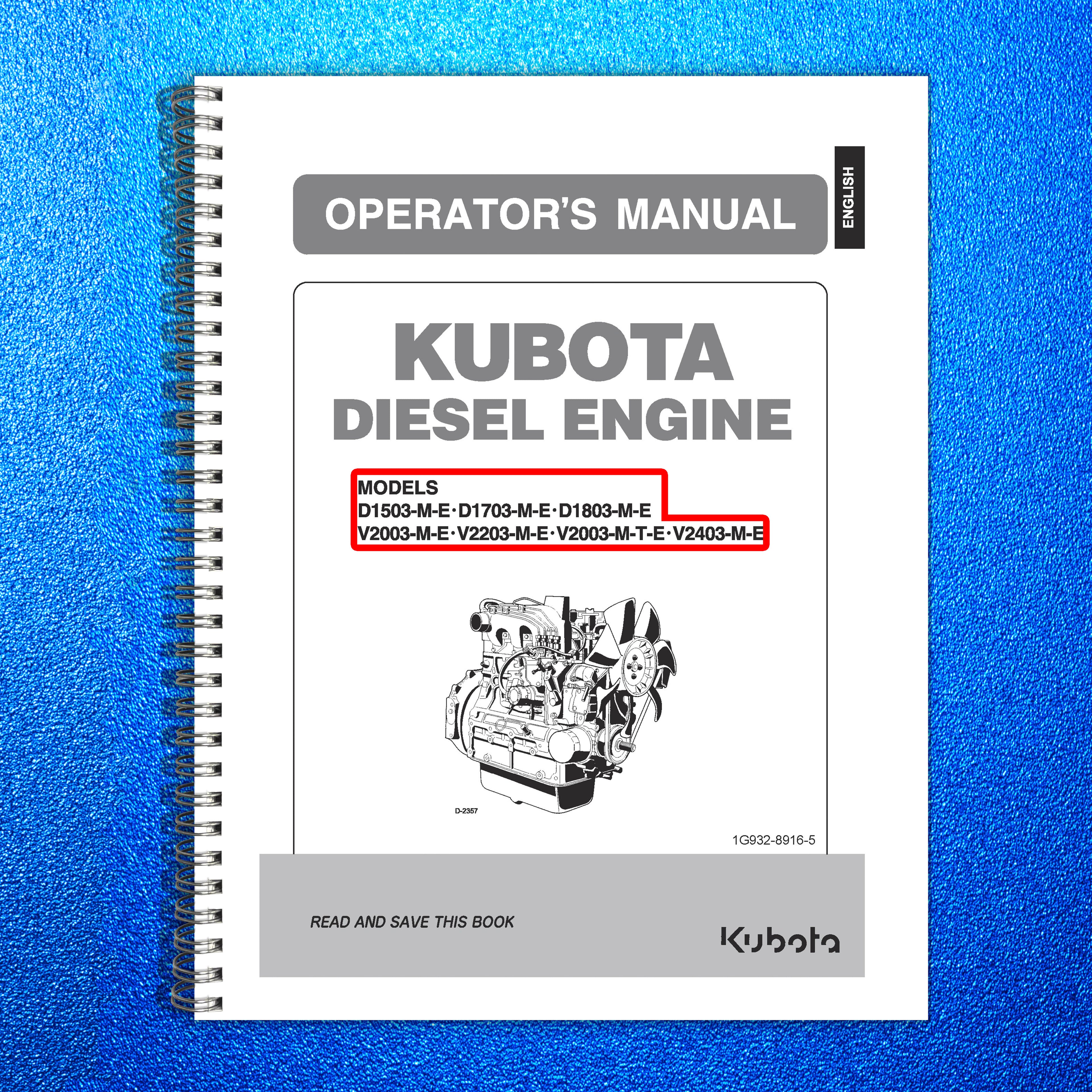 KUBOTA 03-M Series Engine Owners Manual - STEEL WIRE BOUND - PROTECTIVE COVERS