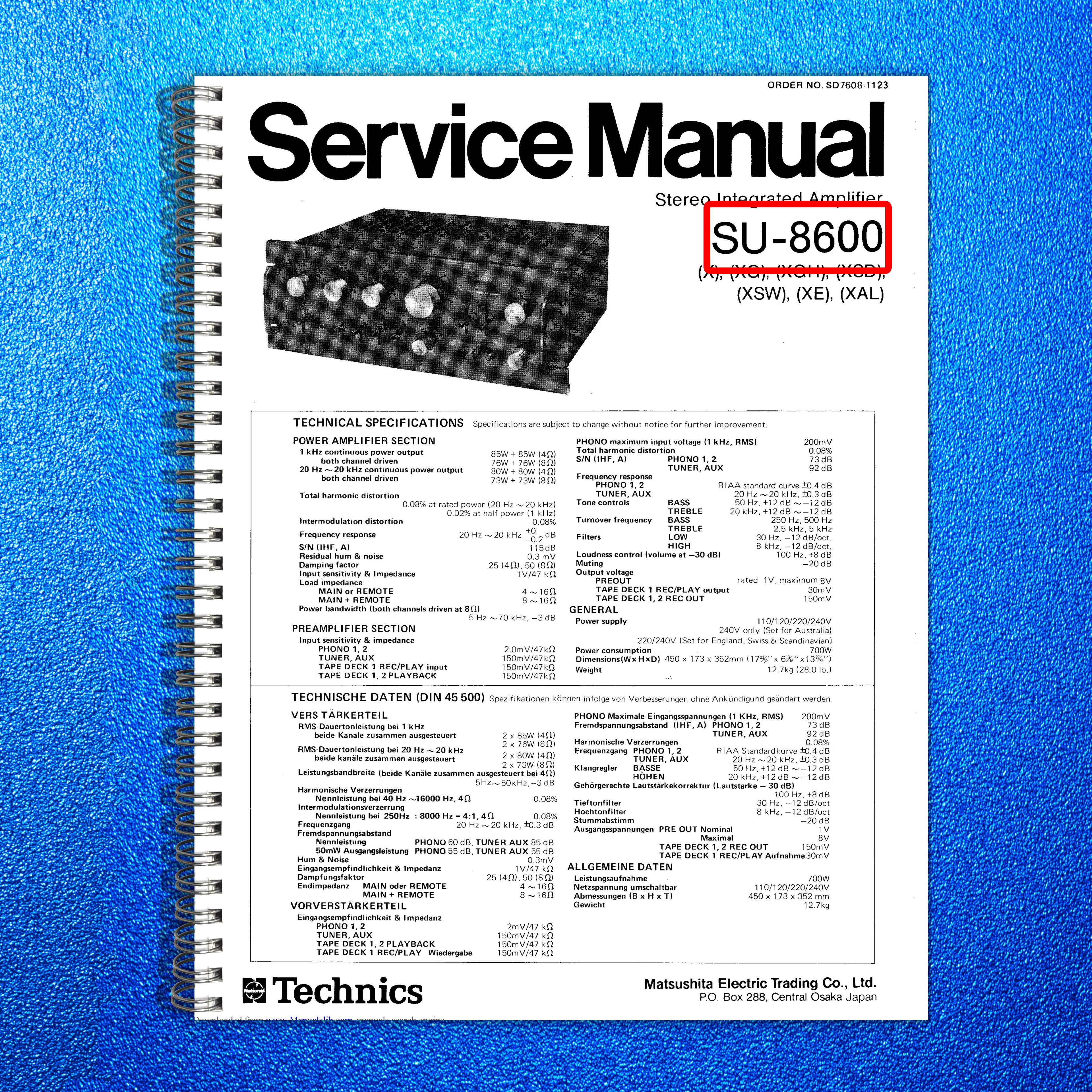 TECHNICS SU-8600 Stereo Integrated Amplifier Service Manual - WIRE BOUND