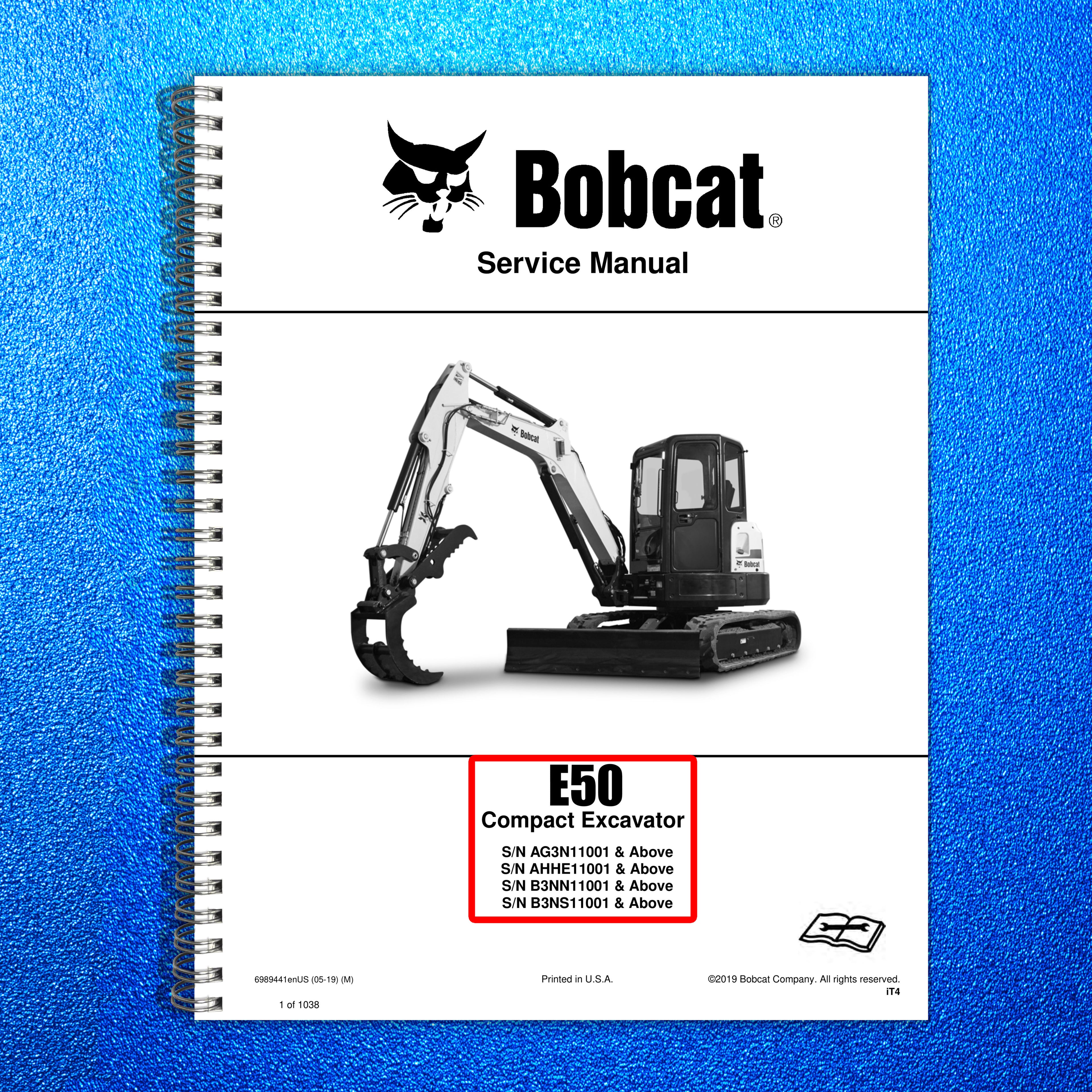 BOBCAT E50 Compact Excavator Service Manual 2019 - BOUND - COVERS - XL FOLDOUTS