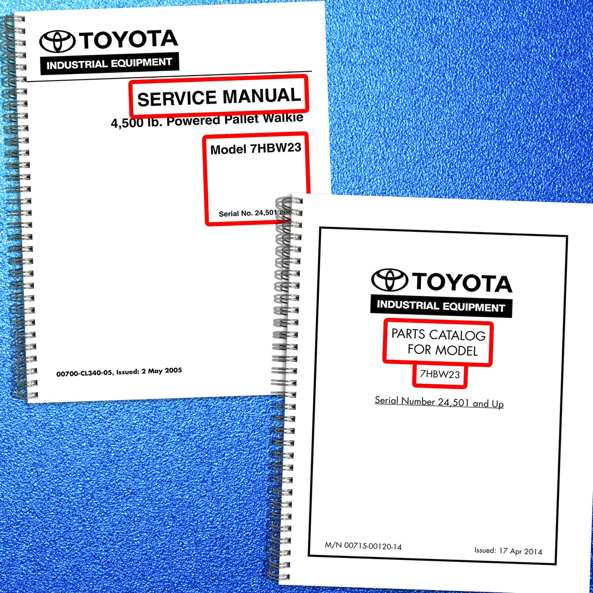 TOYOTA 7HBW23 Walkie Pallet Service & Parts Manual BUNDLE - WIRE BOUND - COVERS