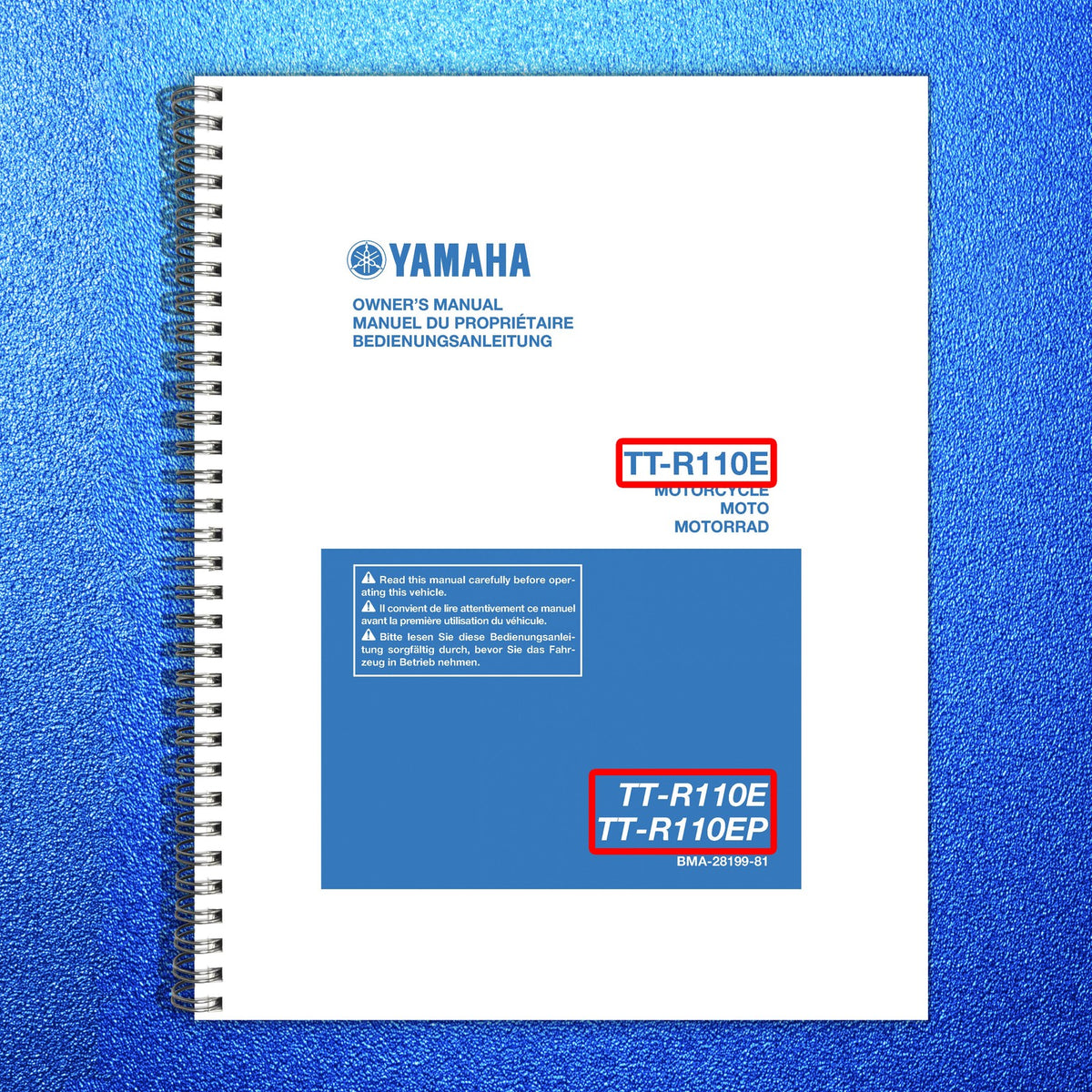 YAMAHA TT-R110E TT-R110EP Motorcycle Owners Manual 2022 - WIRE BOUND - COVERS
