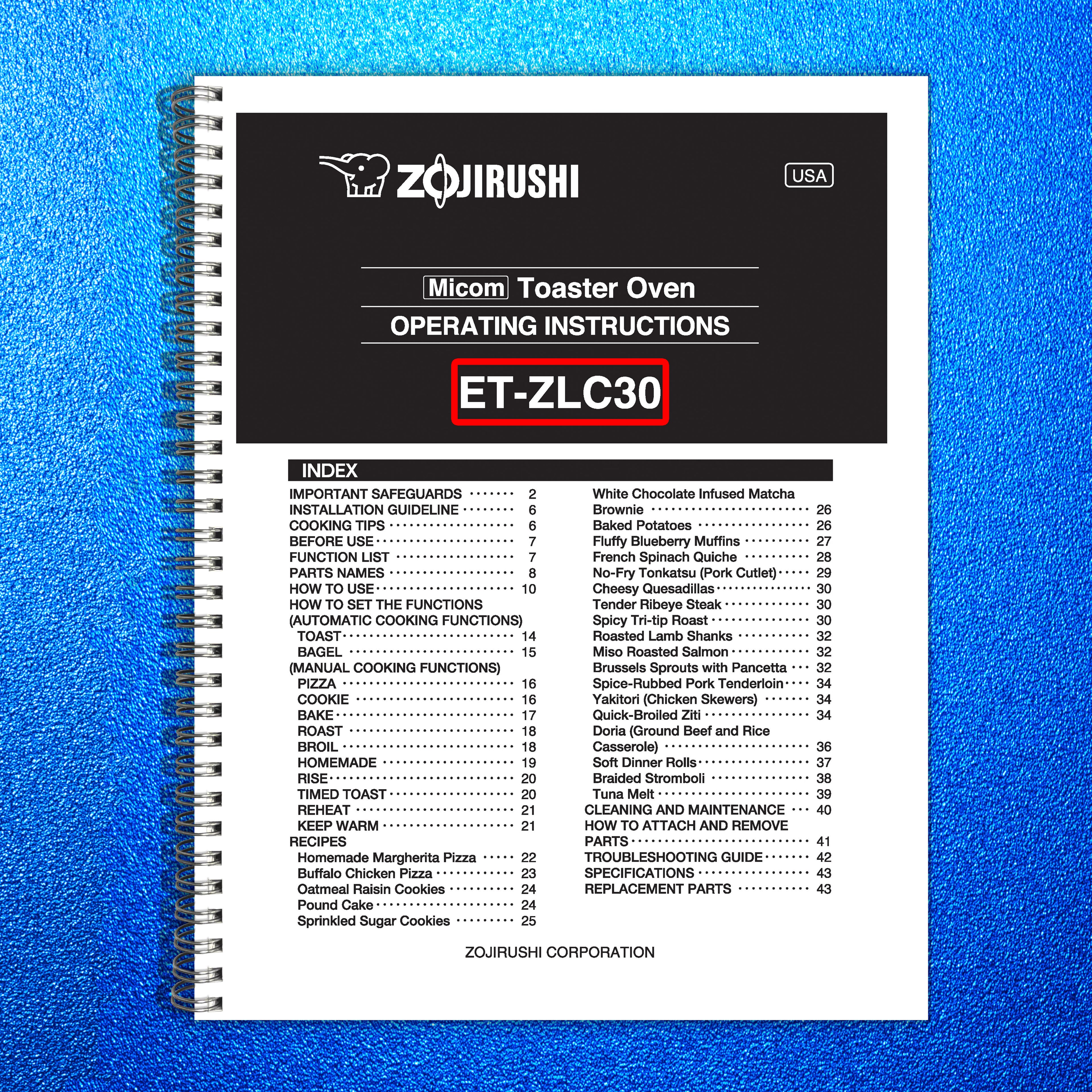 ZOJIRUSHI ET-ZLC30 Micom Toaster Oven Operating Instructions Manual - WIRE BOUND