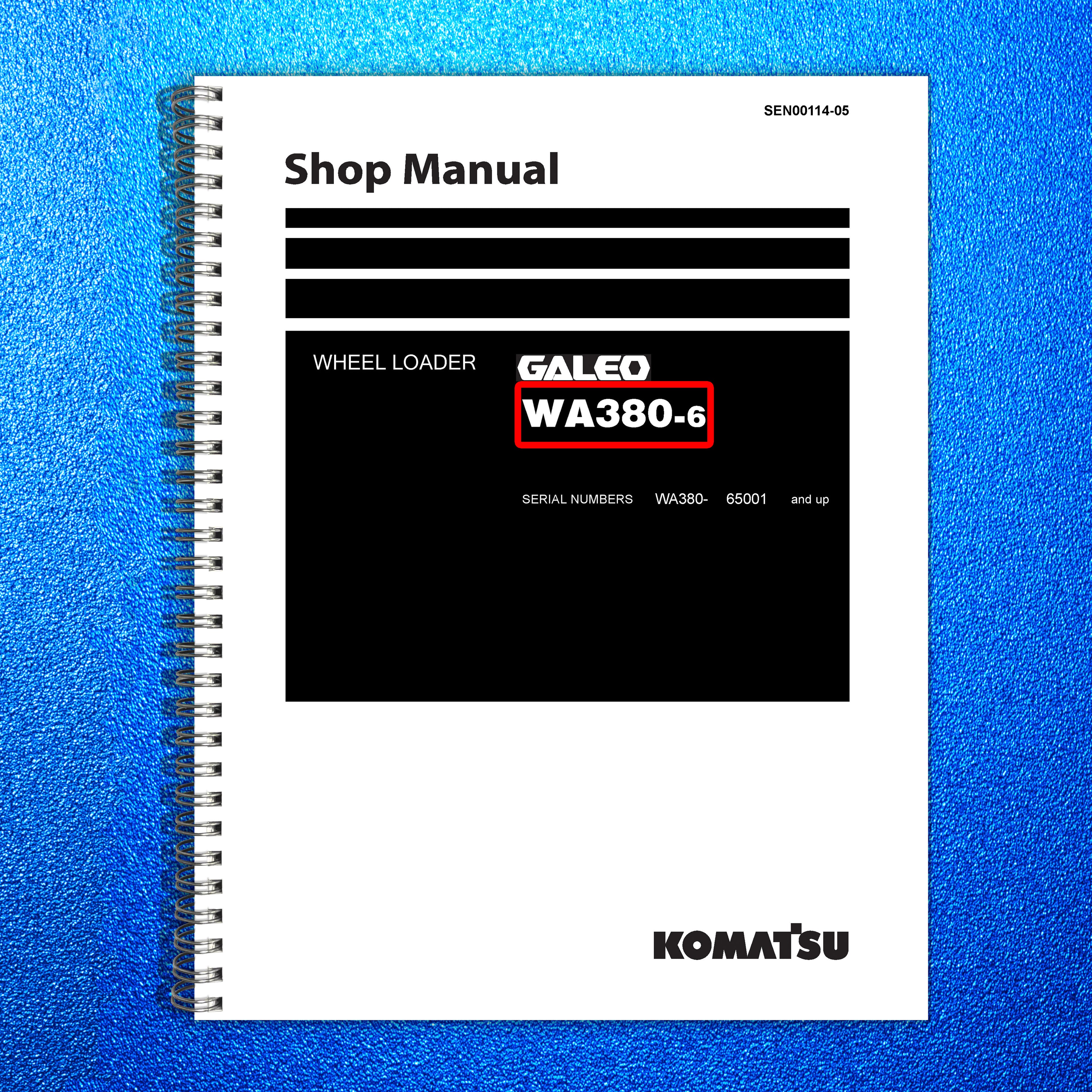 KOMATSU WA380-6 Wheel Loader Shop Manual SN 65001 Up - WIRE BOUND - TOUGH COVERS