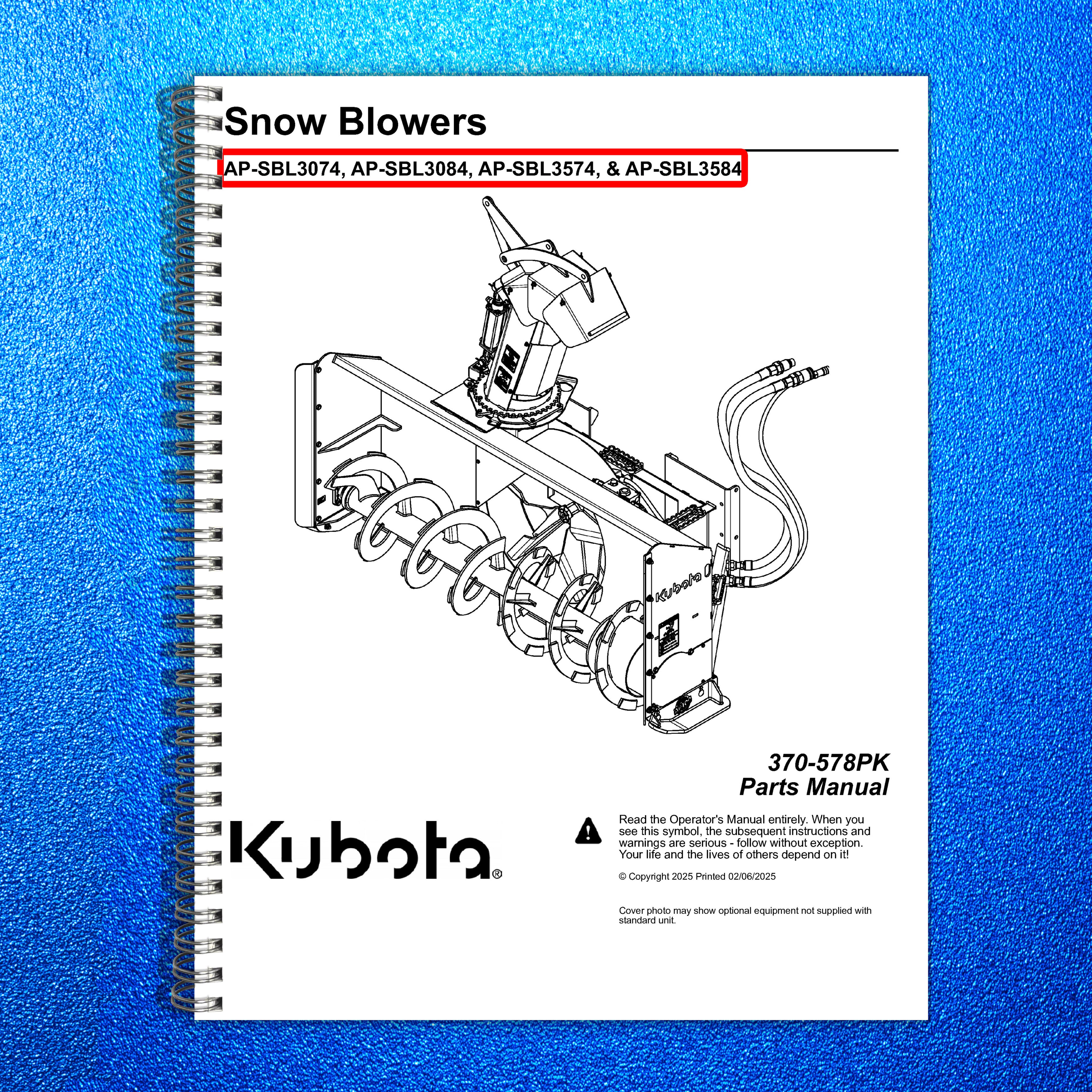 LAND PRIDE SBL30 SBL35 Series Snow Blowers Parts Manual 2025 - WIRE BOUND