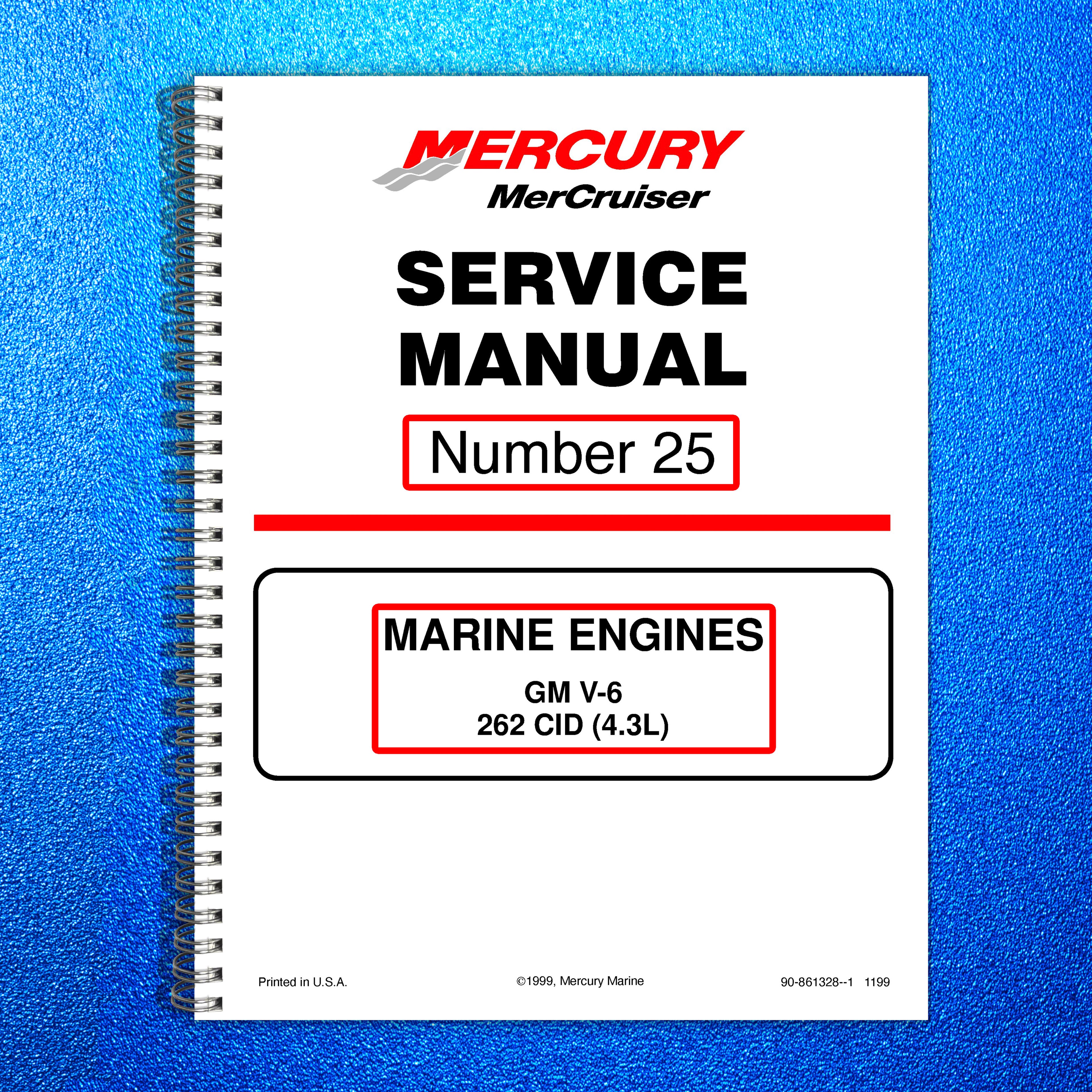 MERCURY No 25 Marine Engines GM V6 Service Manual - STEEL WIRE BOUND - COVERS