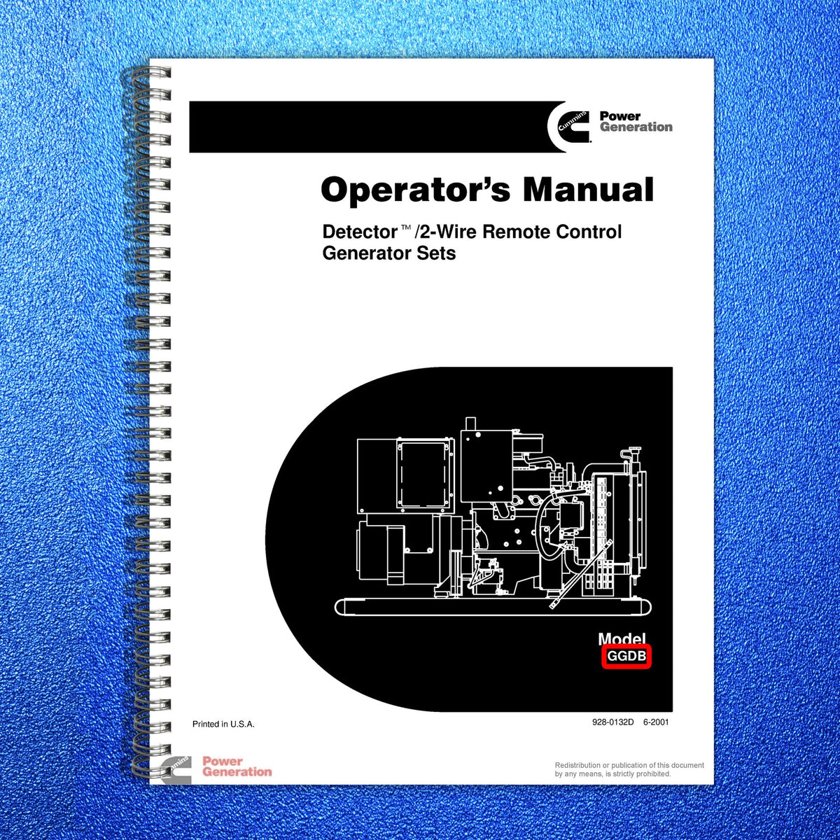 ONAN GGDB Generator Set Operators Manual 2001 - STEEL WIRE BOUND - TOUGH COVERS