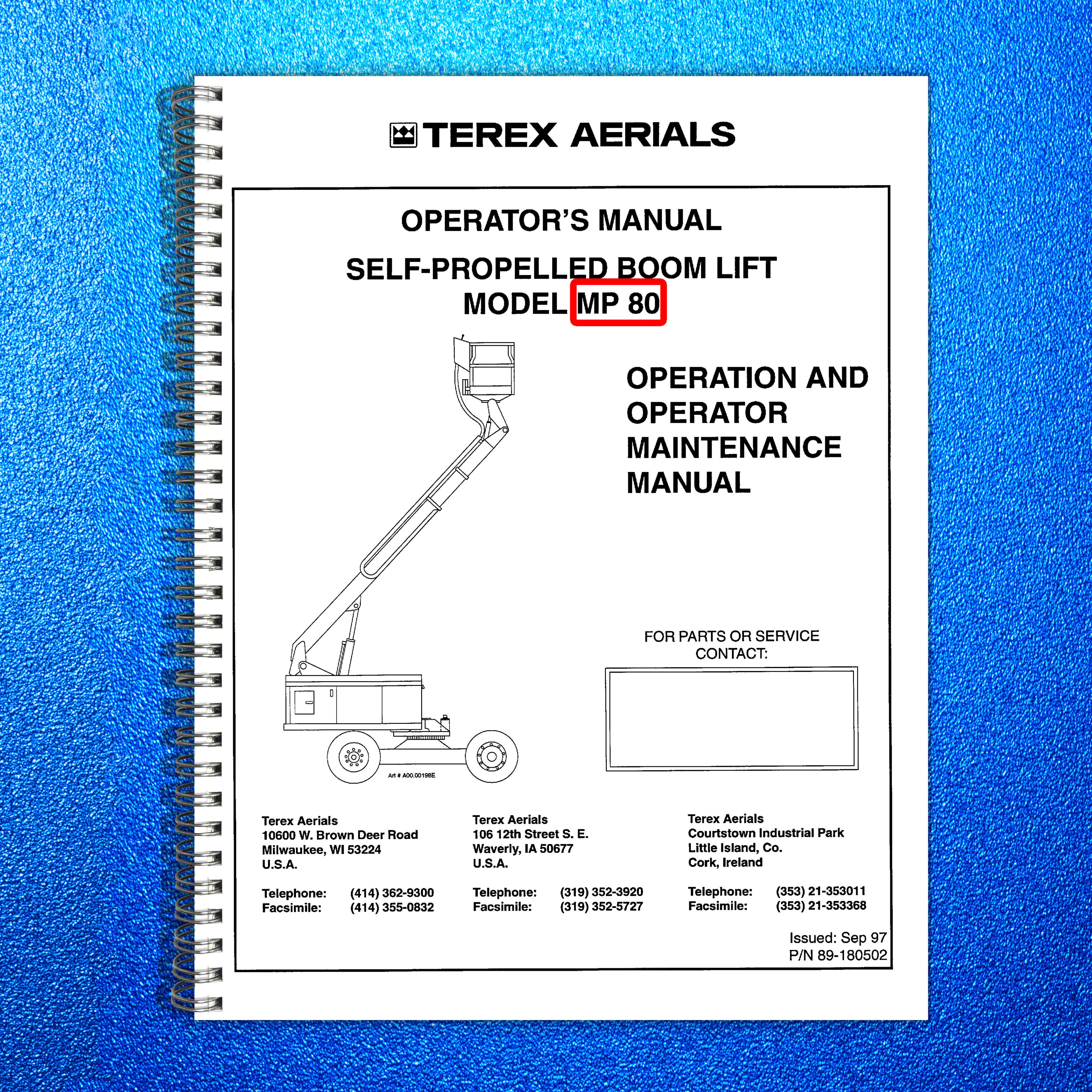 TEREX AERIALS MP 80 Self-Propelled Boom Operator Maintenance Manual 1997 - BOUND