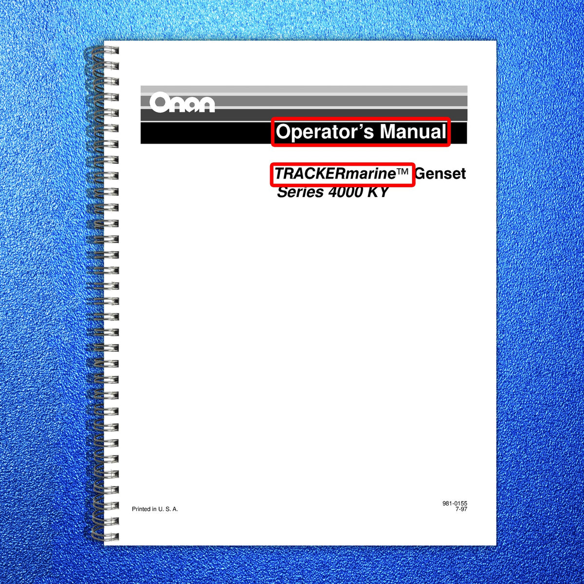 ONAN Tracker Marine Series 4000 KY Genset Operators Manual 1997 - WIRE BOUND