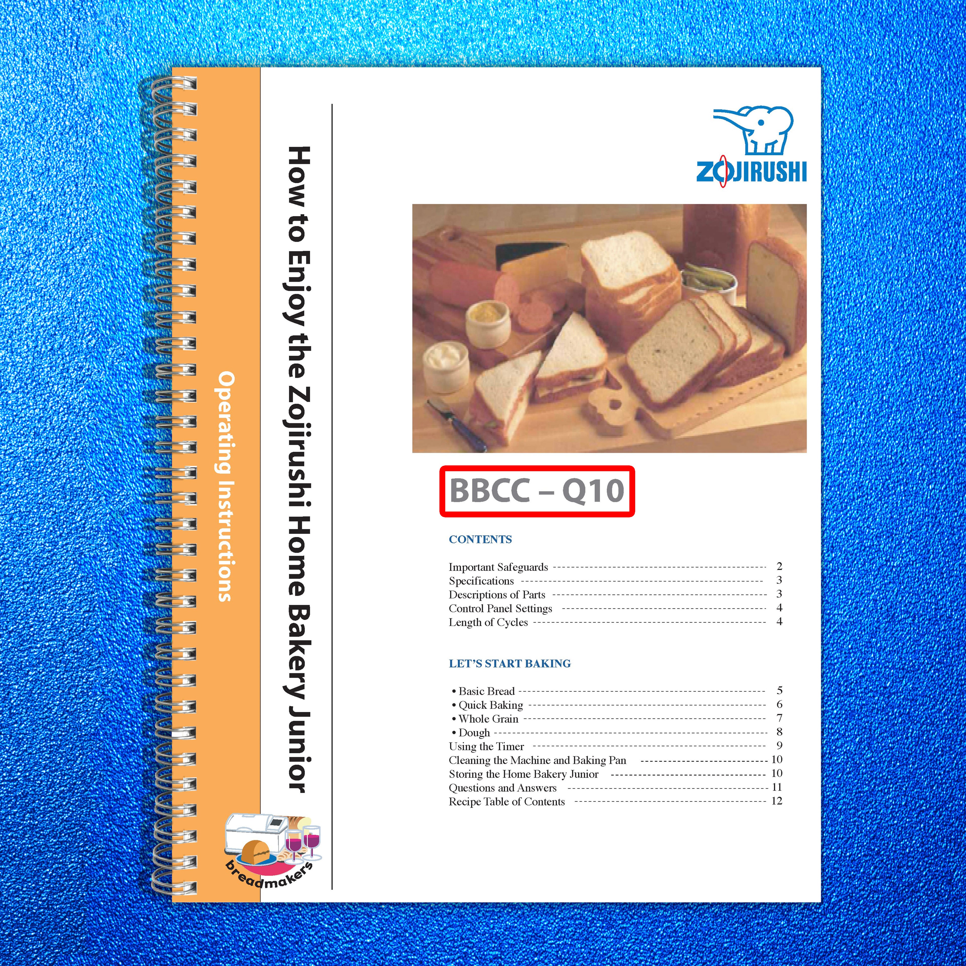 ZOJIRUSHI BBCC-Q10 Home Bakery Junior Operation Manual User Guide