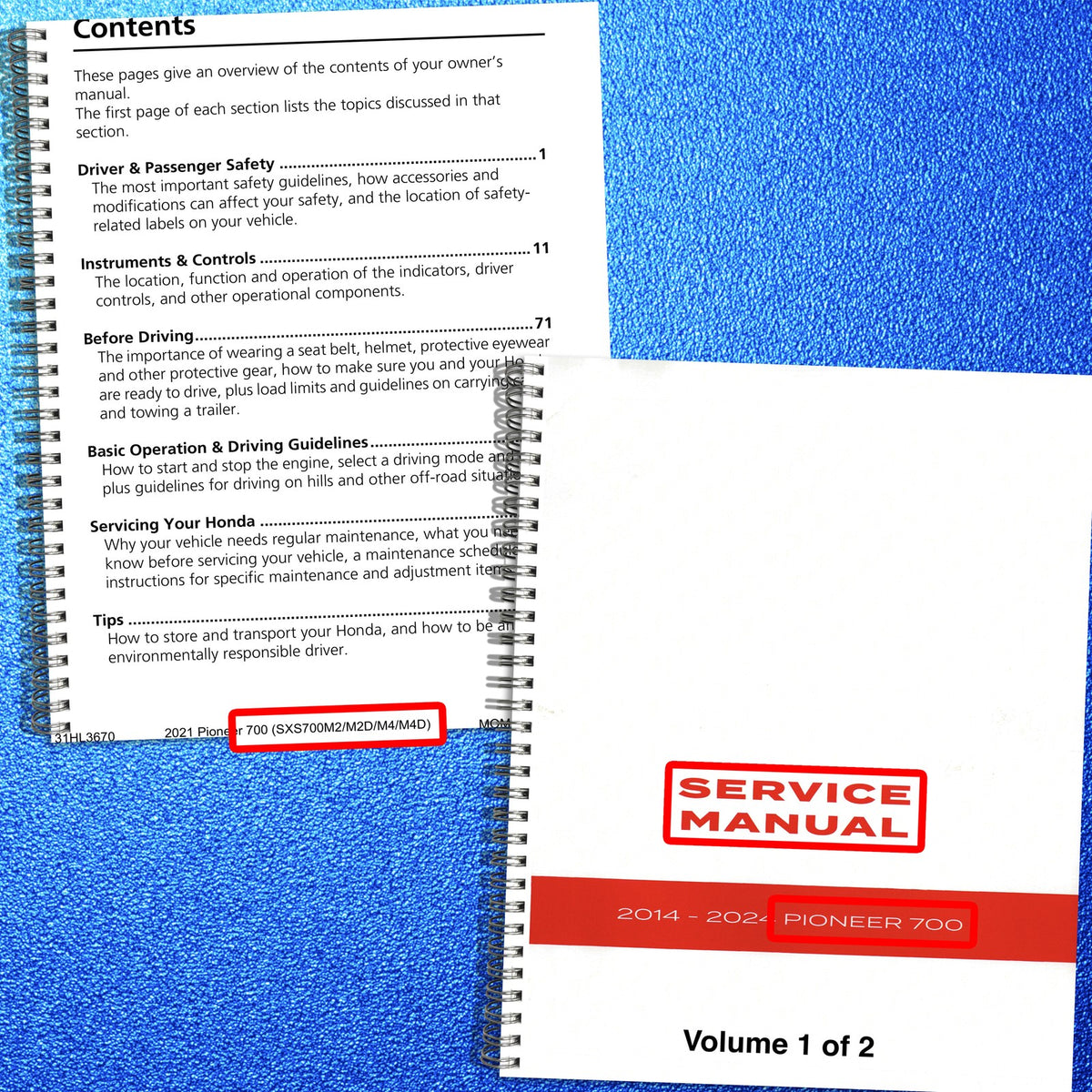 HONDA Pioneer 700 SXS700M2 M2D M4 M4D Operators & Service Manual BUNDLE
