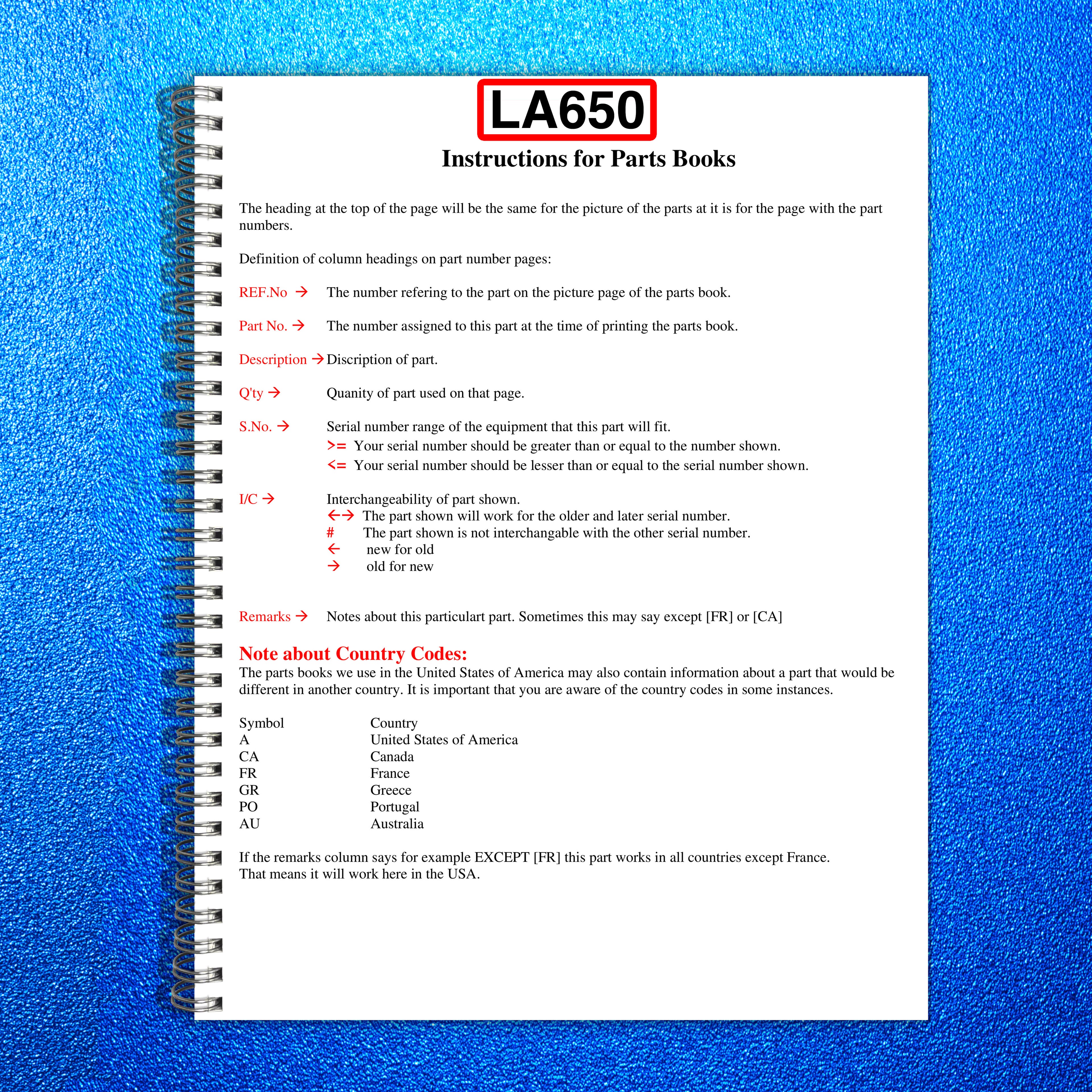 KUBOTA LA650 Loader Illustrated Parts List Manual - WIRE BOUND - TOUGH COVERS