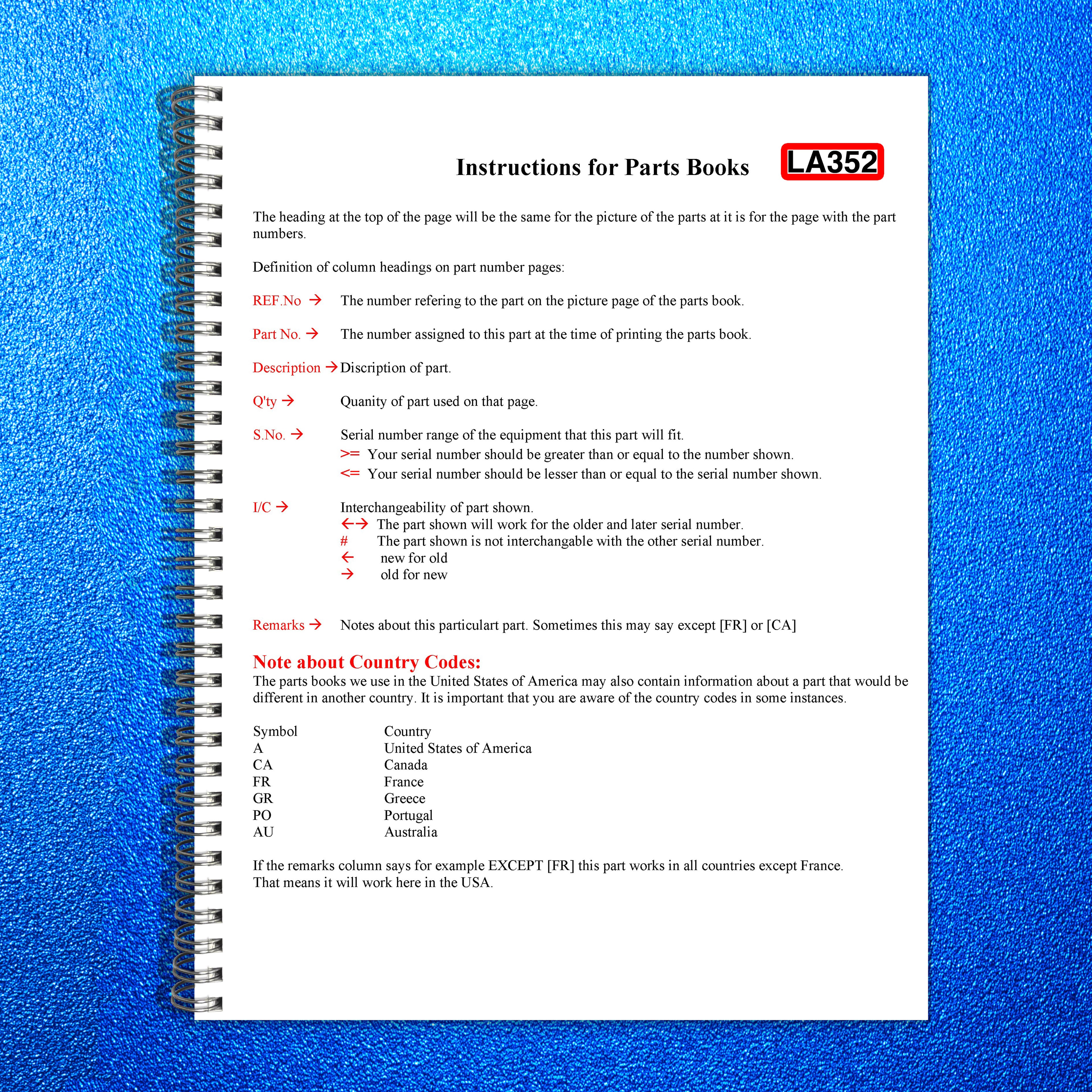 KUBOTA LA352 Loader Illustrated Parts List Manual - WIRE BOUND - TOUGH COVERS