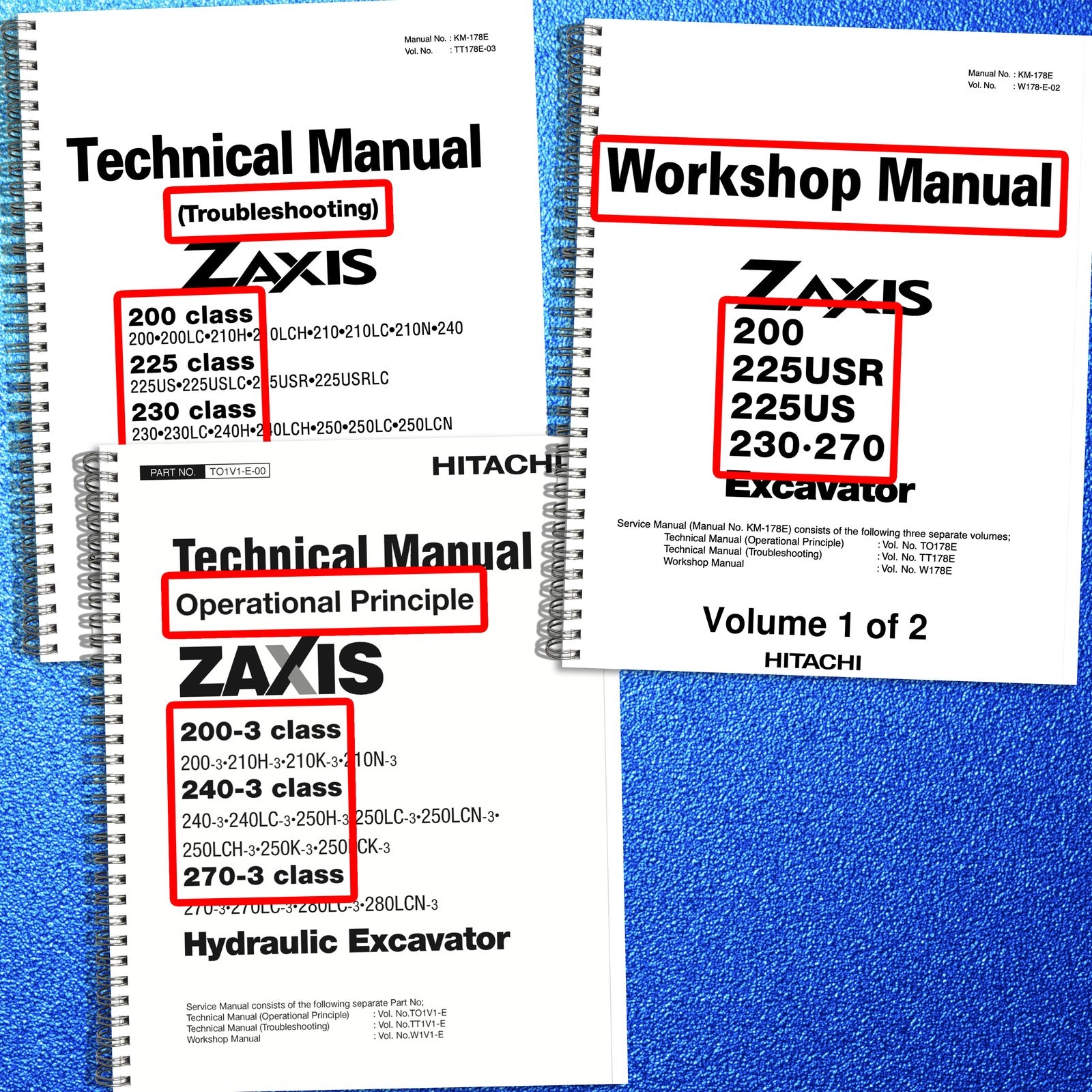 HITACHI ZAXIS 200-270 & Series 3 Technical & Service Manual BUNDLE - WIRE BOUND
