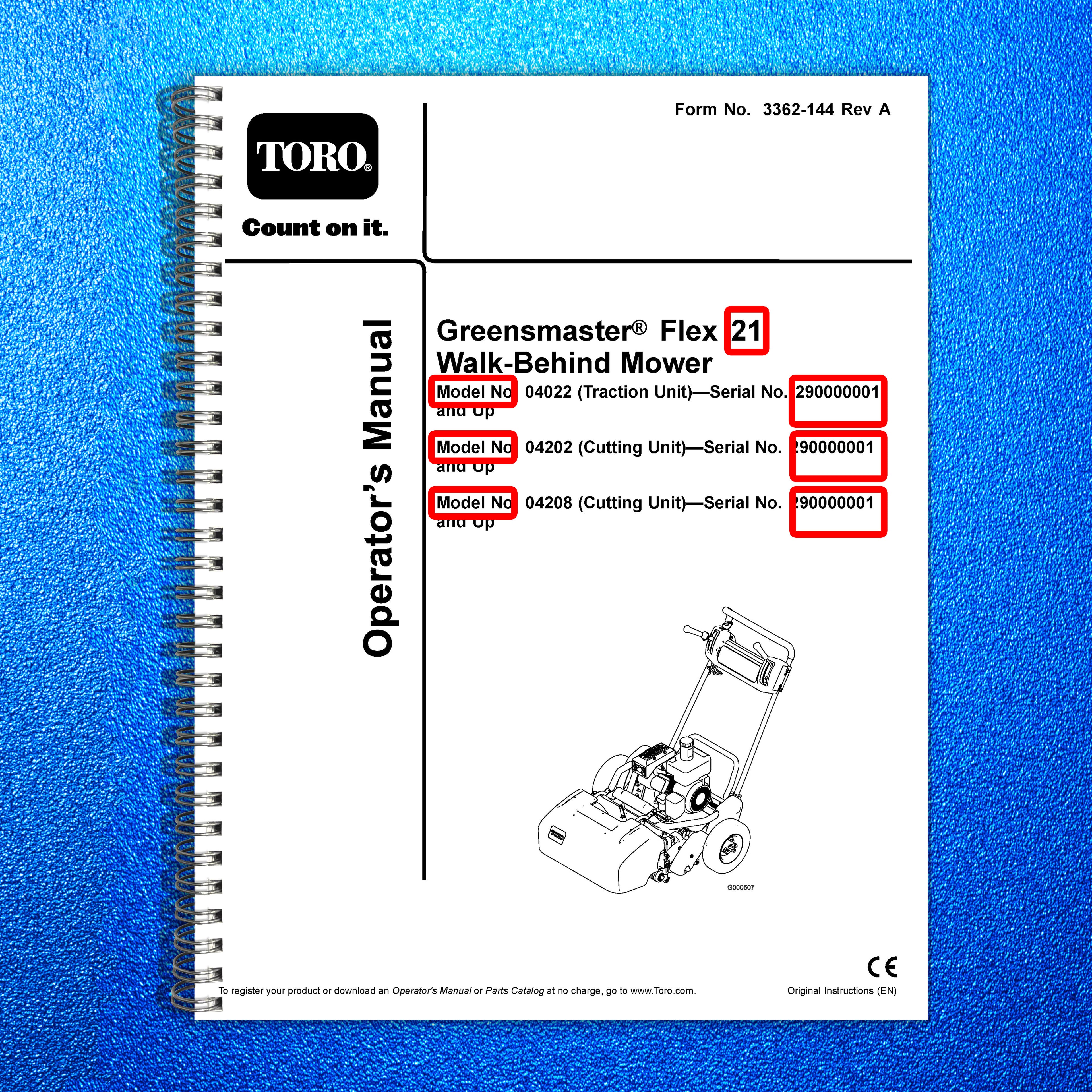 TORO Greensmaster Flex 21 04022 04202 04208 Operators Manual - WIRE BOUND