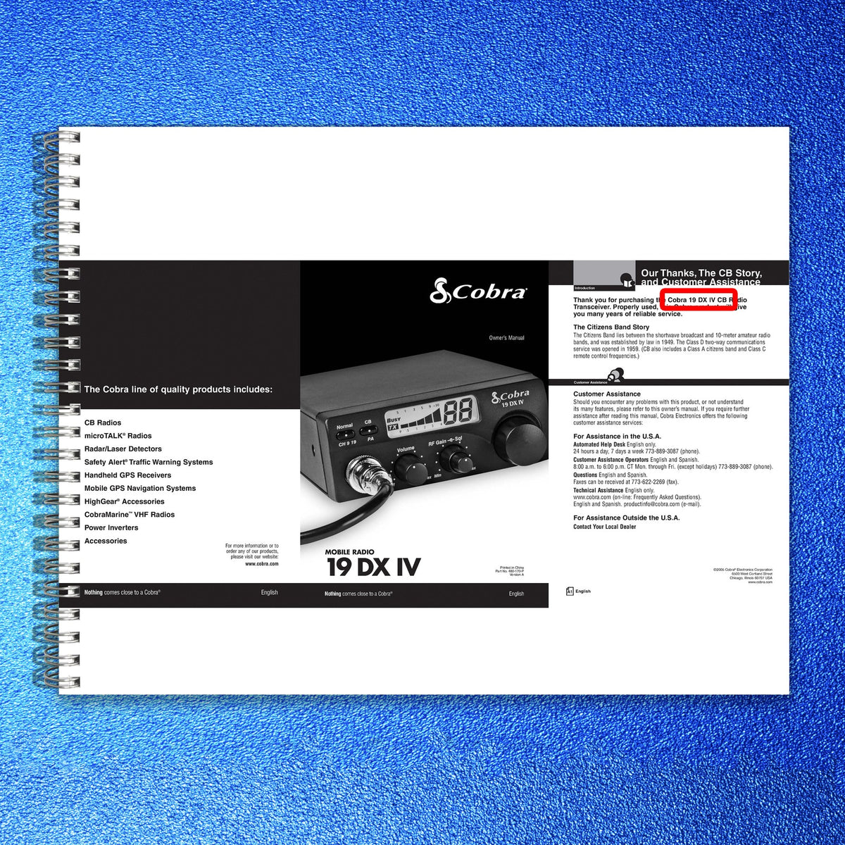 COBRA 19 DX IV CB Radio Owners Manual 2005 - STEEL WIRE BOUND - TOUGH COVERS