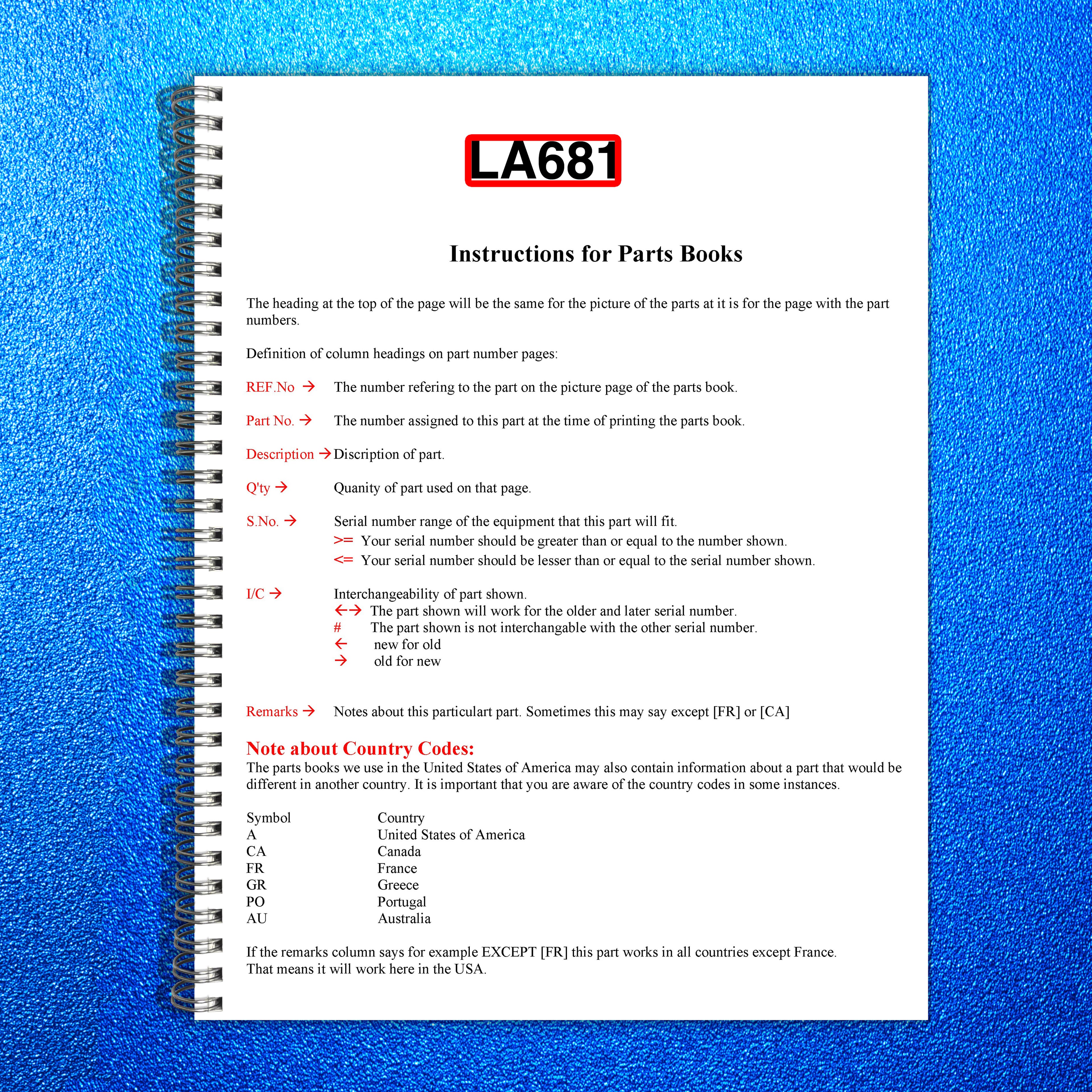 KUBOTA LA681 Front Loader Illustrated Parts List Manual - WIRE BOUND - COVERS