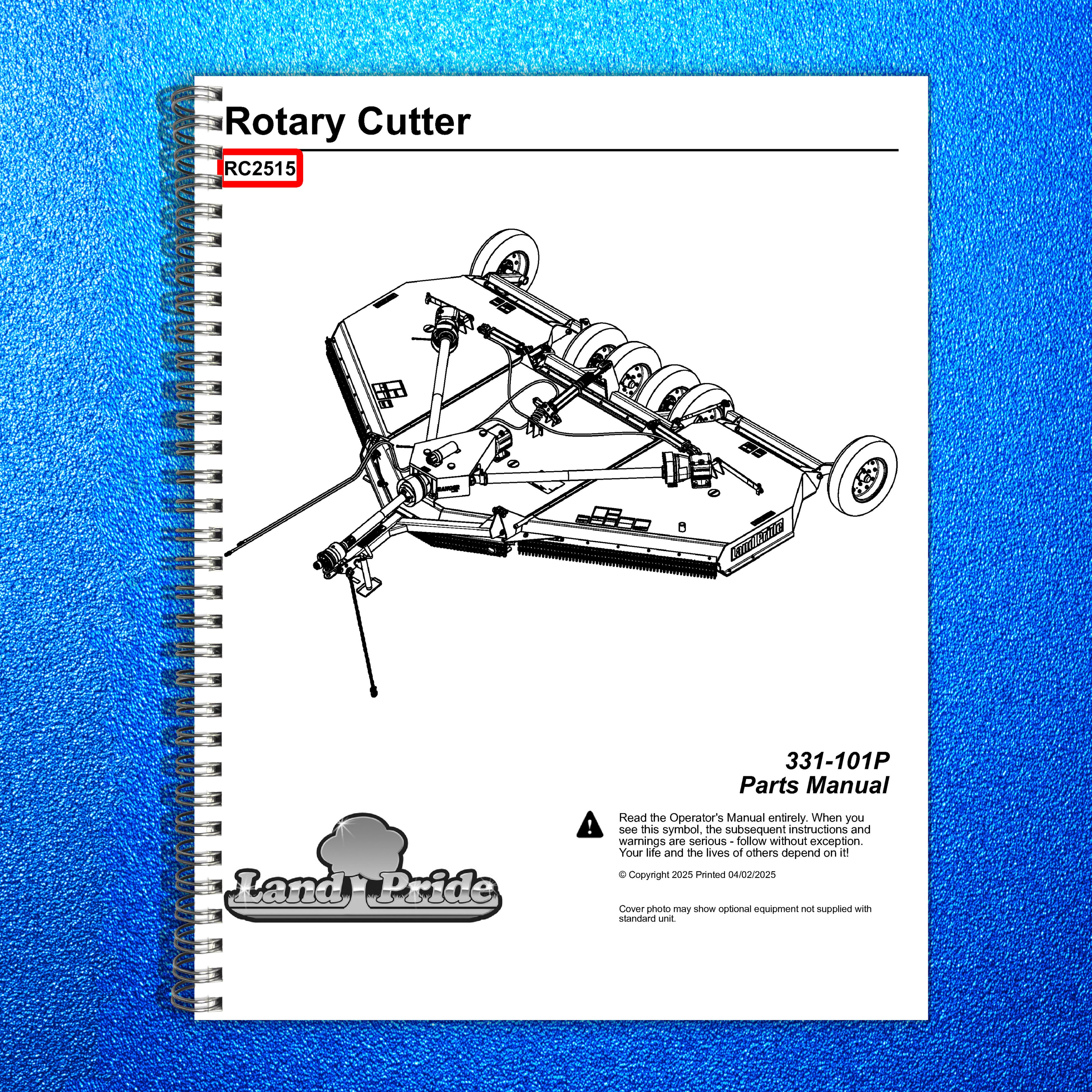 LAND PRIDE RC2515 Rotary Cutters Parts Manual 2025 - WIRE BOUND - TOUGH COVERS