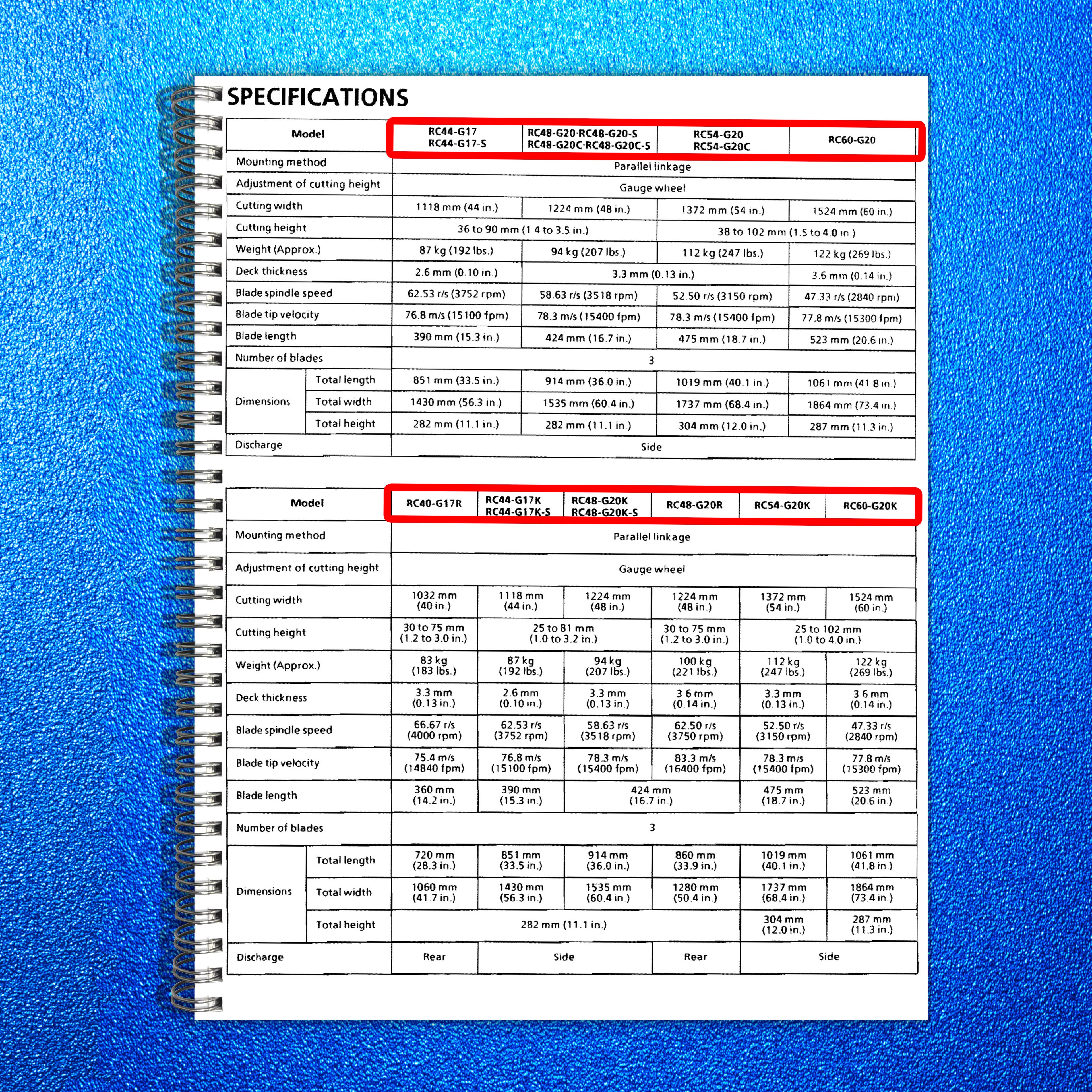 KUBOTA RC40-G17 RC44-G17 RC48-G20 RC54-G20 RC60-G20 Mower Service Manual - BOUND