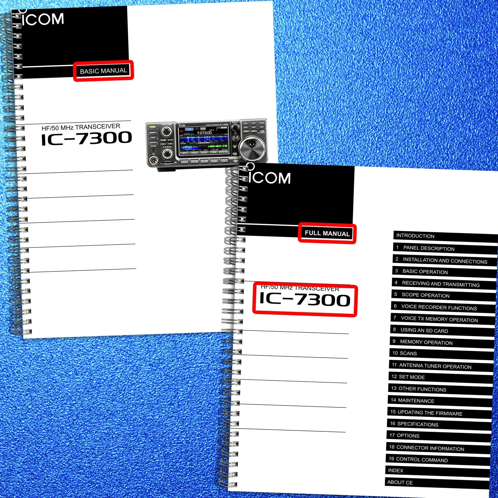 ICOM IC-7300 Basic & Full Operators Manual BUNDLE - WIRE BOUND - TOUGH COVERS