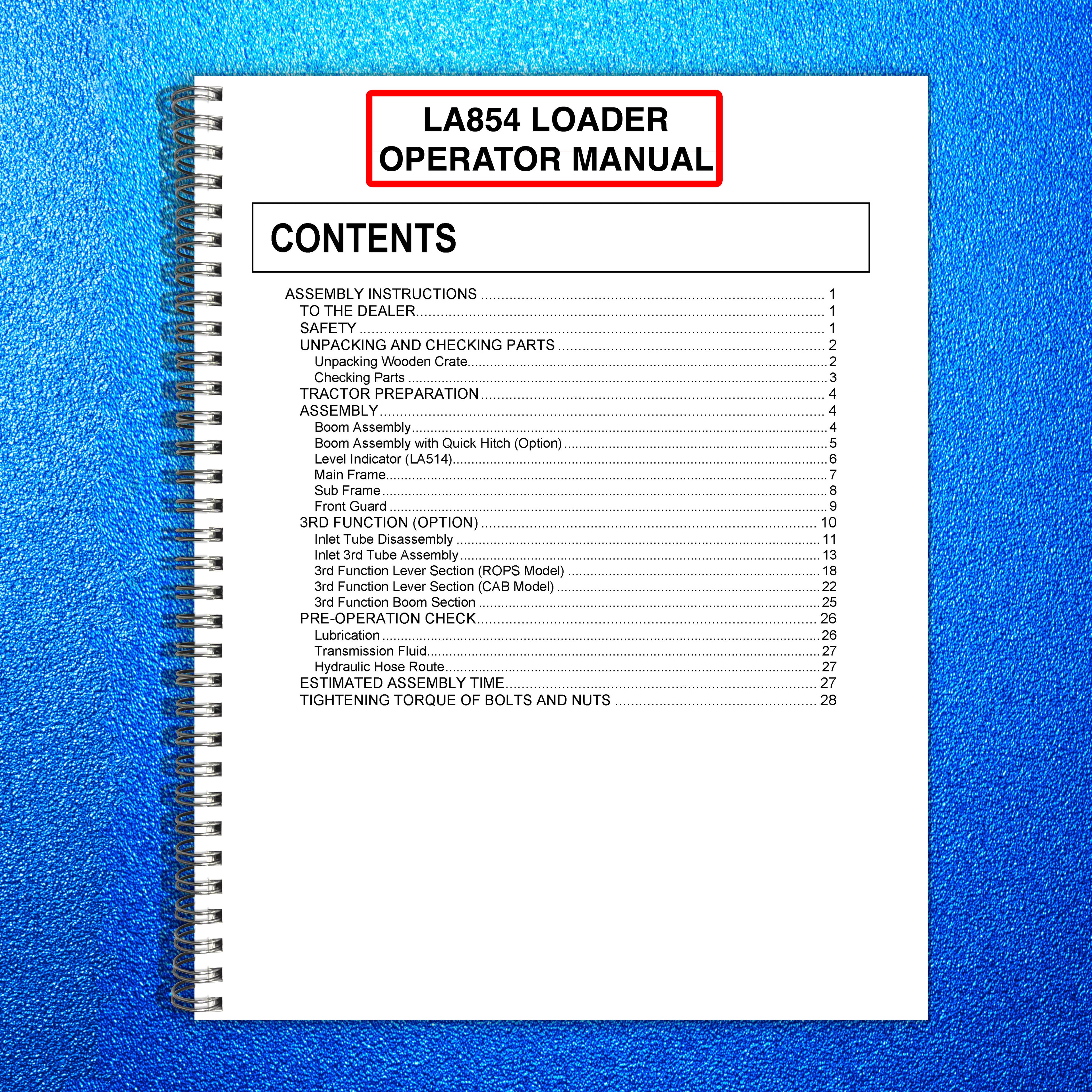 KUBOTA LA854 Loader With L2227 3rd Function Installation Manual - WIRE BOUND