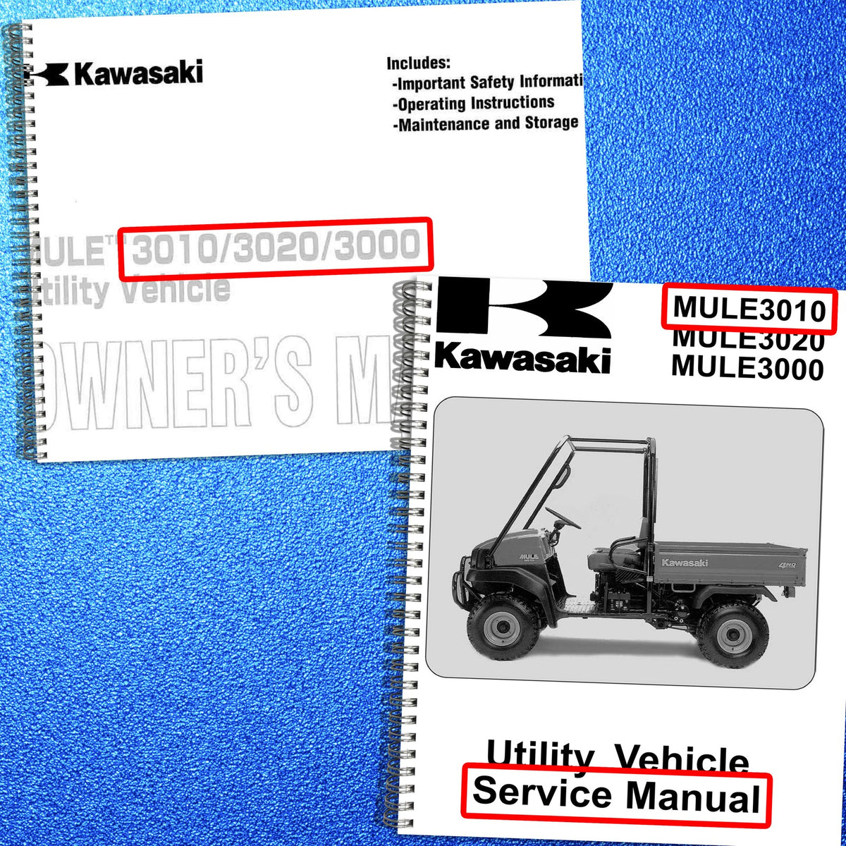 KAWASAKI MULE 3010 3020 3000 Operators & Service Manual BUNDLE - WIRE BOUND