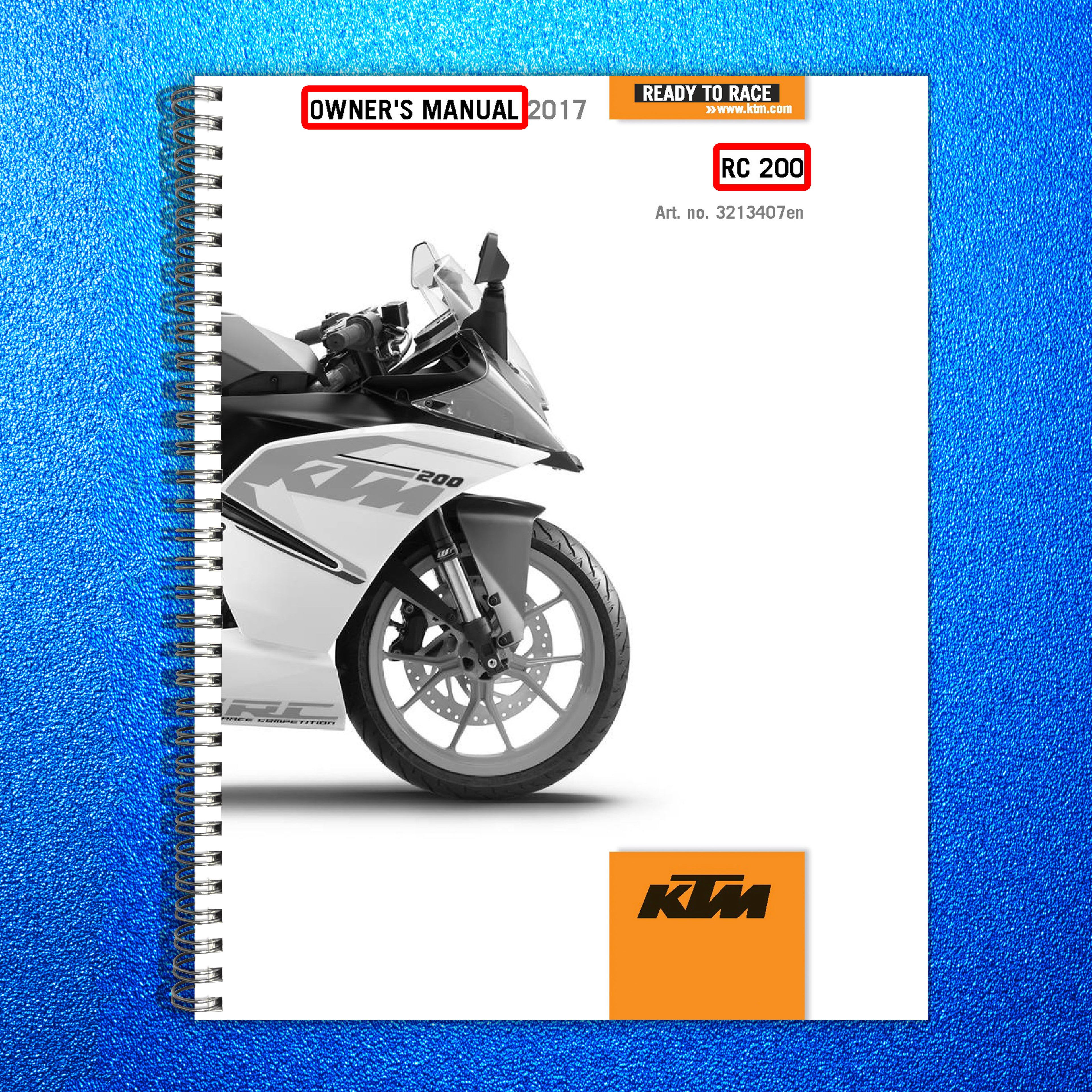 KTM RC 200 Owners Manual 2017 - STEEL WIRE BOUND - PROTECTIVE COVERS