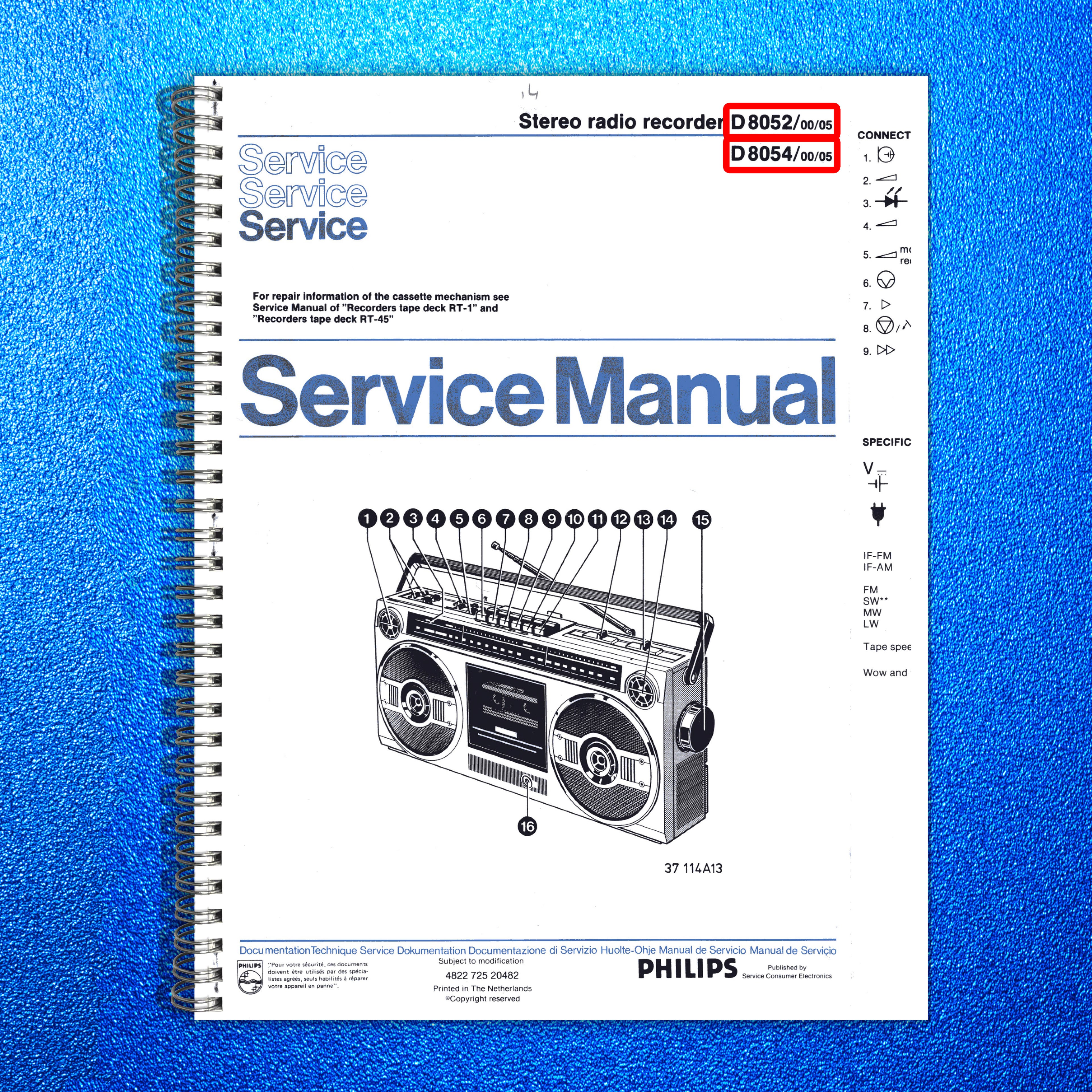 PHILIPS D 8052 D 8054 Stereo Radio Recorder Service Manual - WIRE BOUND - COVERS