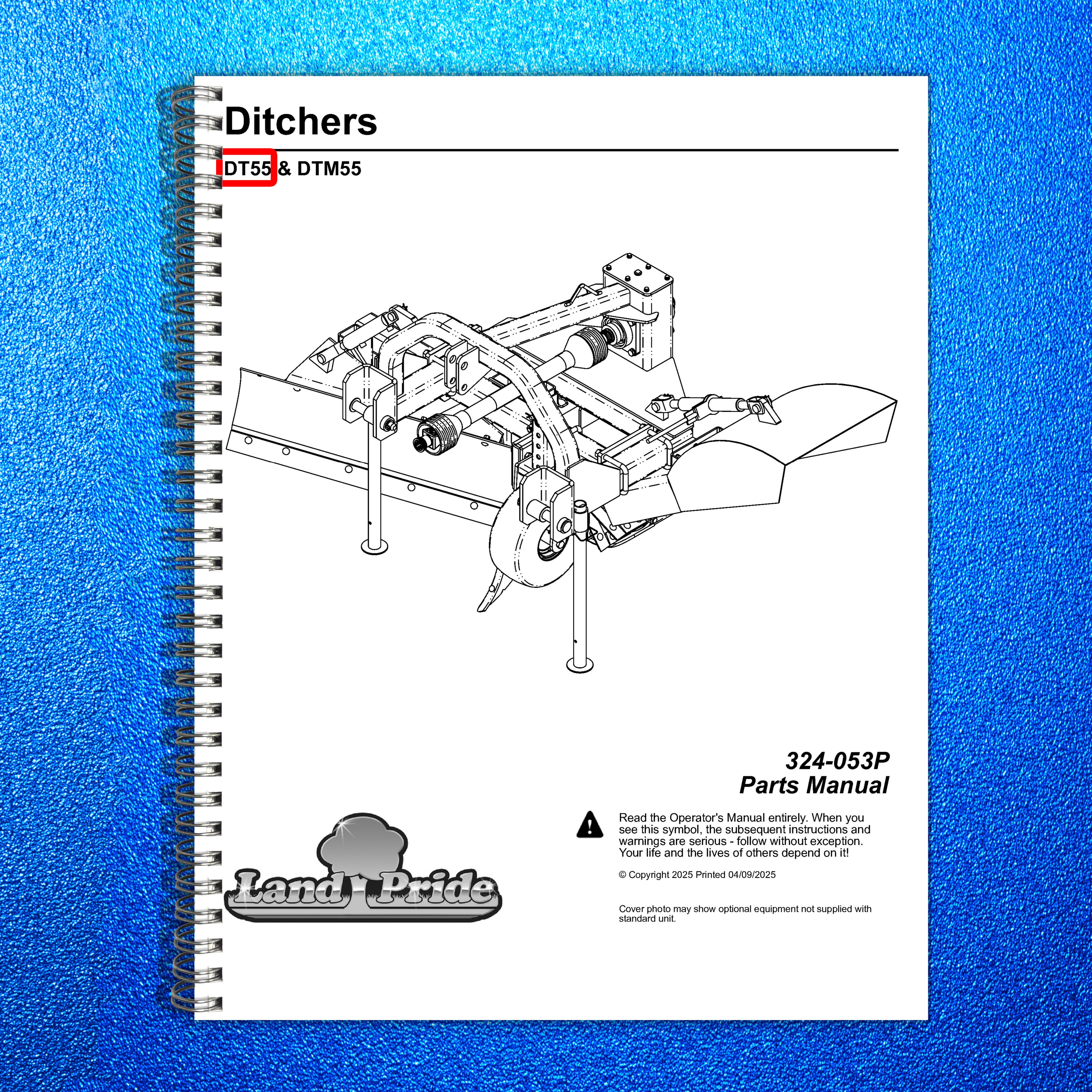 LAND PRIDE DT55 Series Ditchers Parts Manual 2025 - WIRE BOUND - TOUGH COVERS
