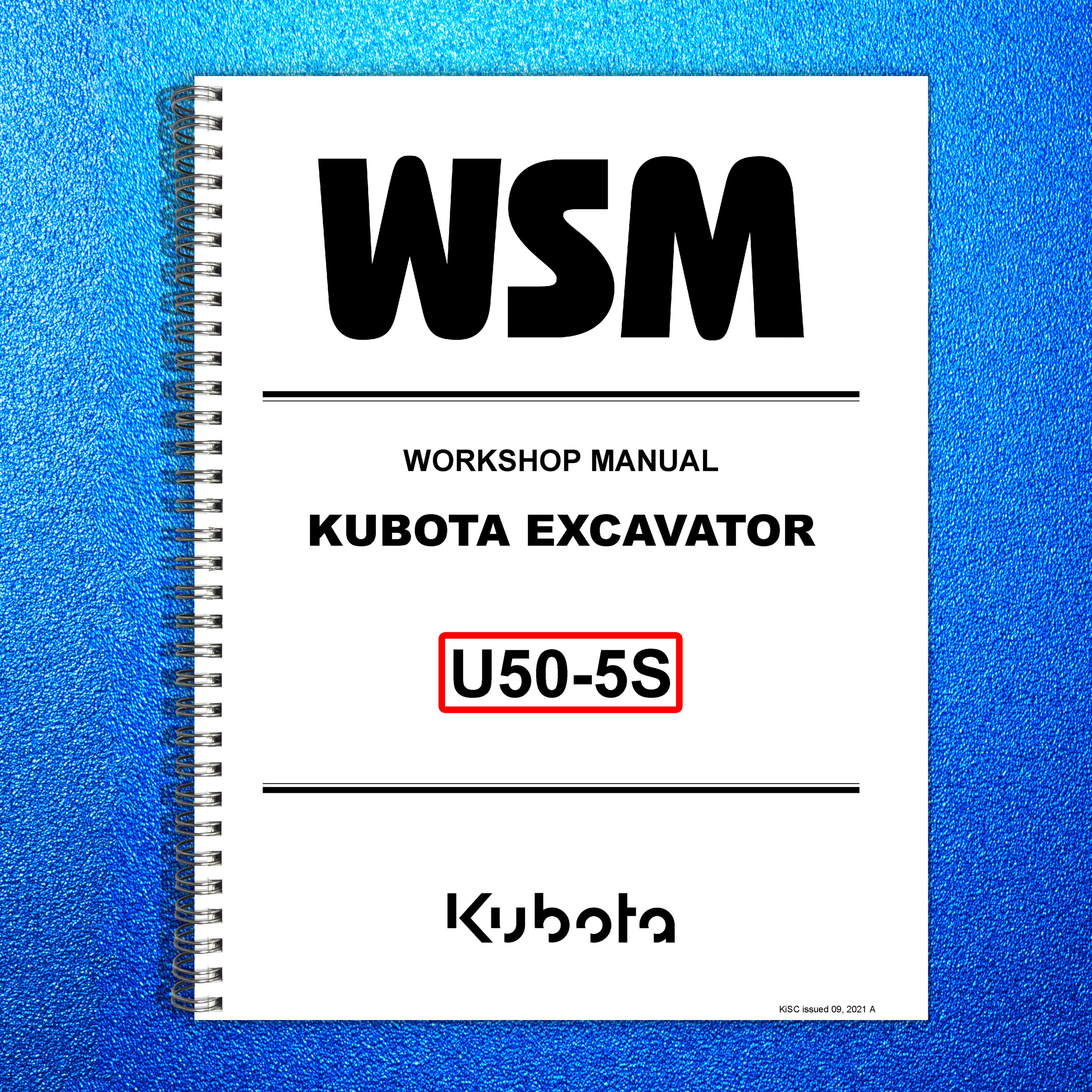 KUBOTA U50-5S EXCAVATOR WORKSHOP MANUAL - BOUND - COVERS - XL FOLDOUT PAGES