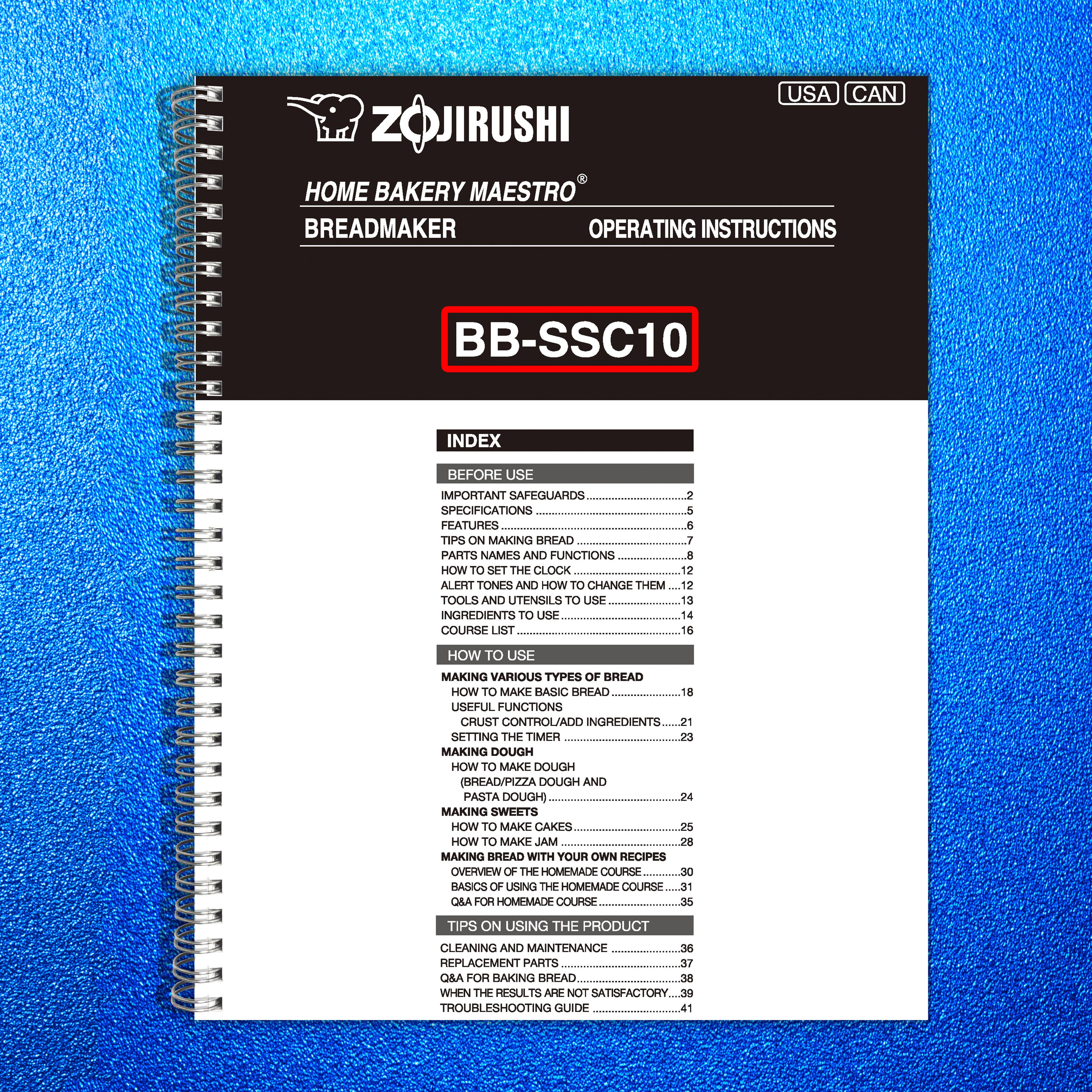 Zojirushi BB-SSC10-E Home Bakery Maestro Bread Maker User Manual Instructions