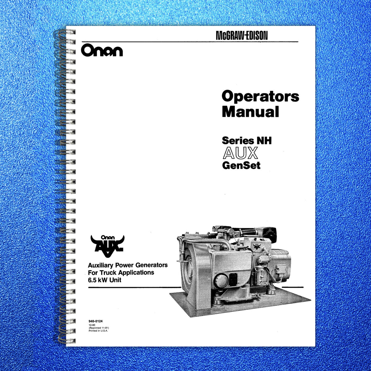 ONAN Series NH AUX 65kW GenSet Operators Manual 1980 - WIRE BOUND - COVERS